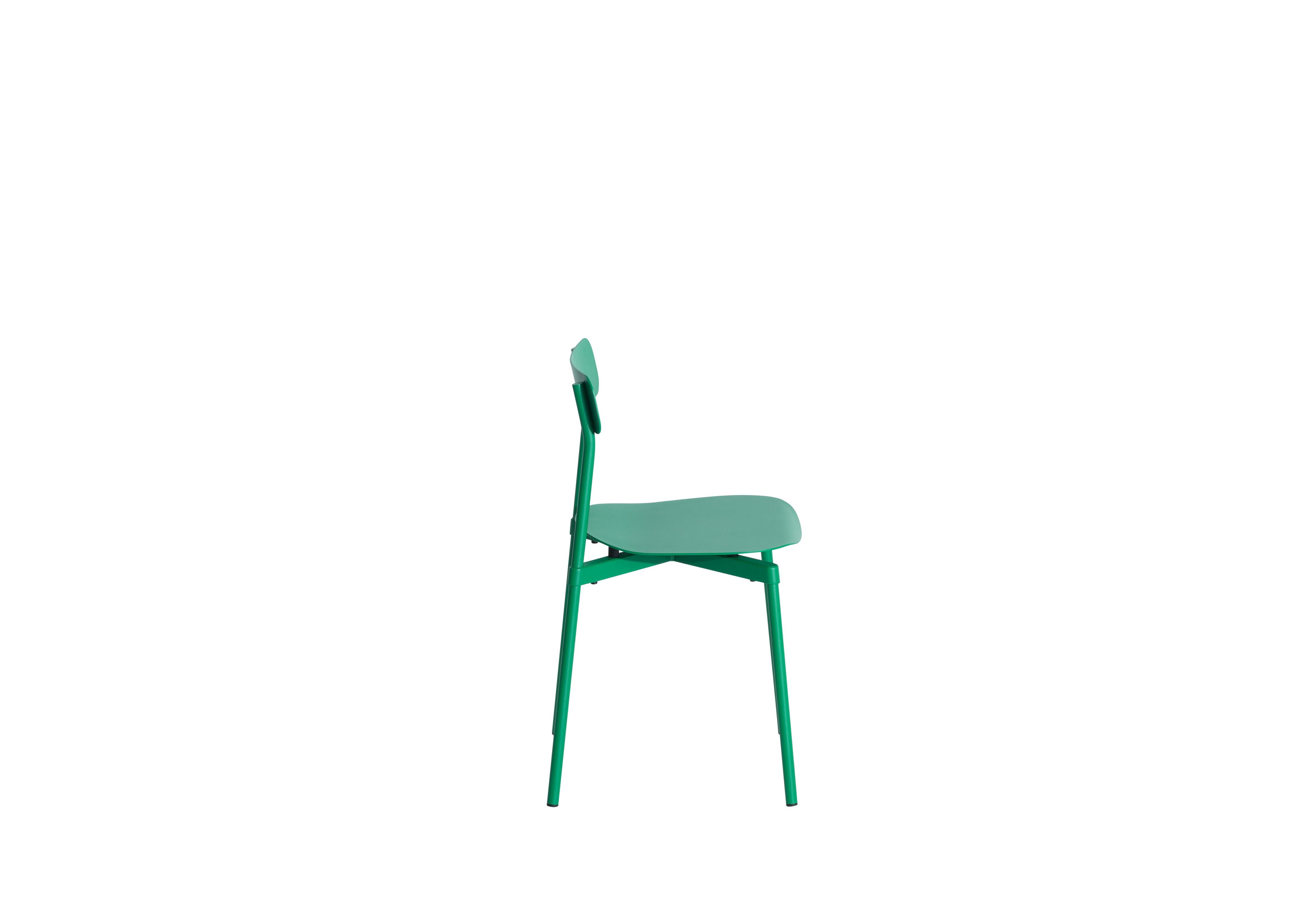 Petite Friture Fromme Chair in Mint-green Aluminium by Tom Chung, 2019

The Fromme chair stands out by its pure line and compact design. Absorbers placed under the seating gives a soft and very comfortable flexibility to the chair. Made from