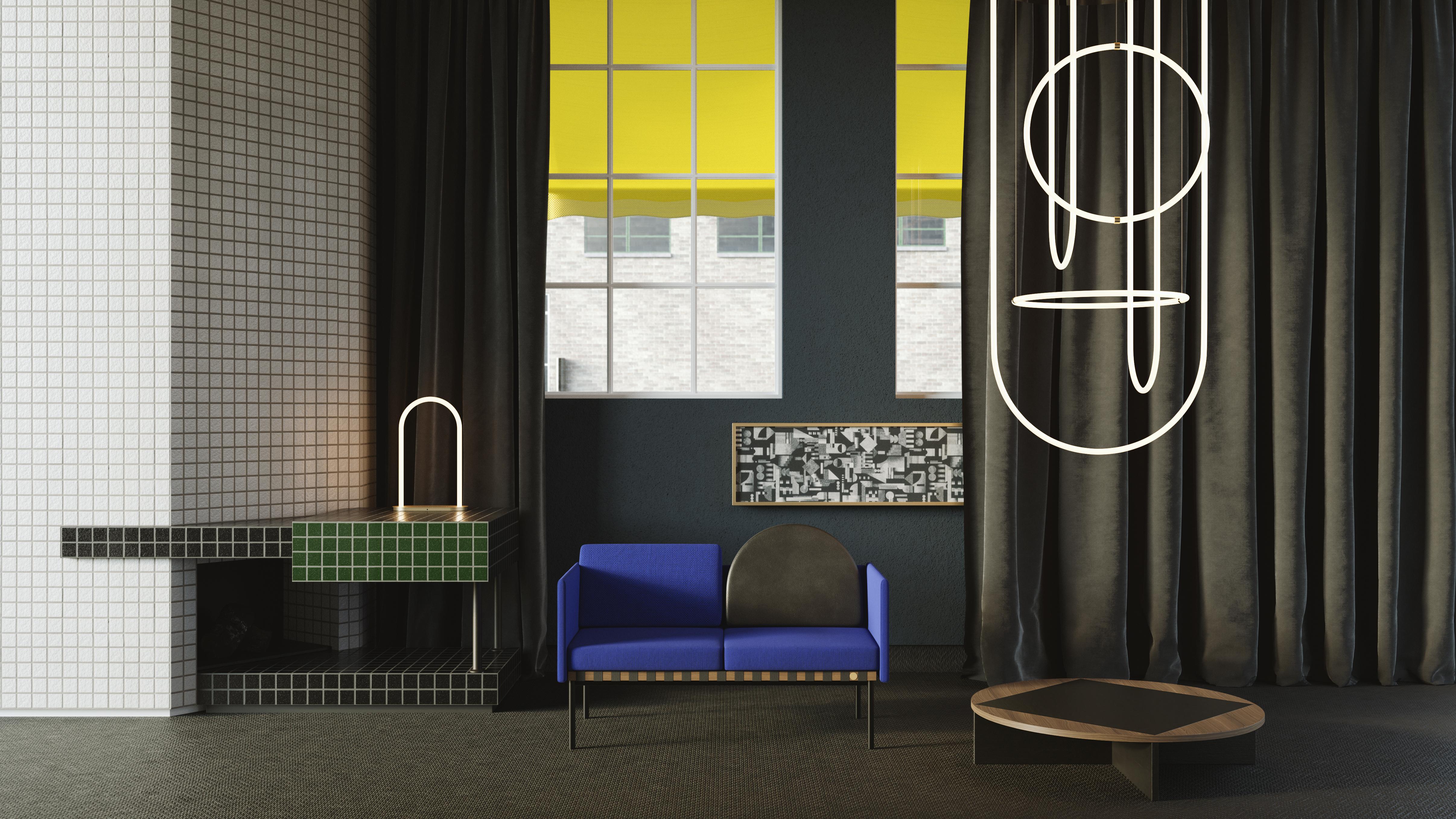 Kleines Friture Grid 2 Seater-Sofa mit Armlehne in Grau-Blau von Studio Pool (Polster) im Angebot