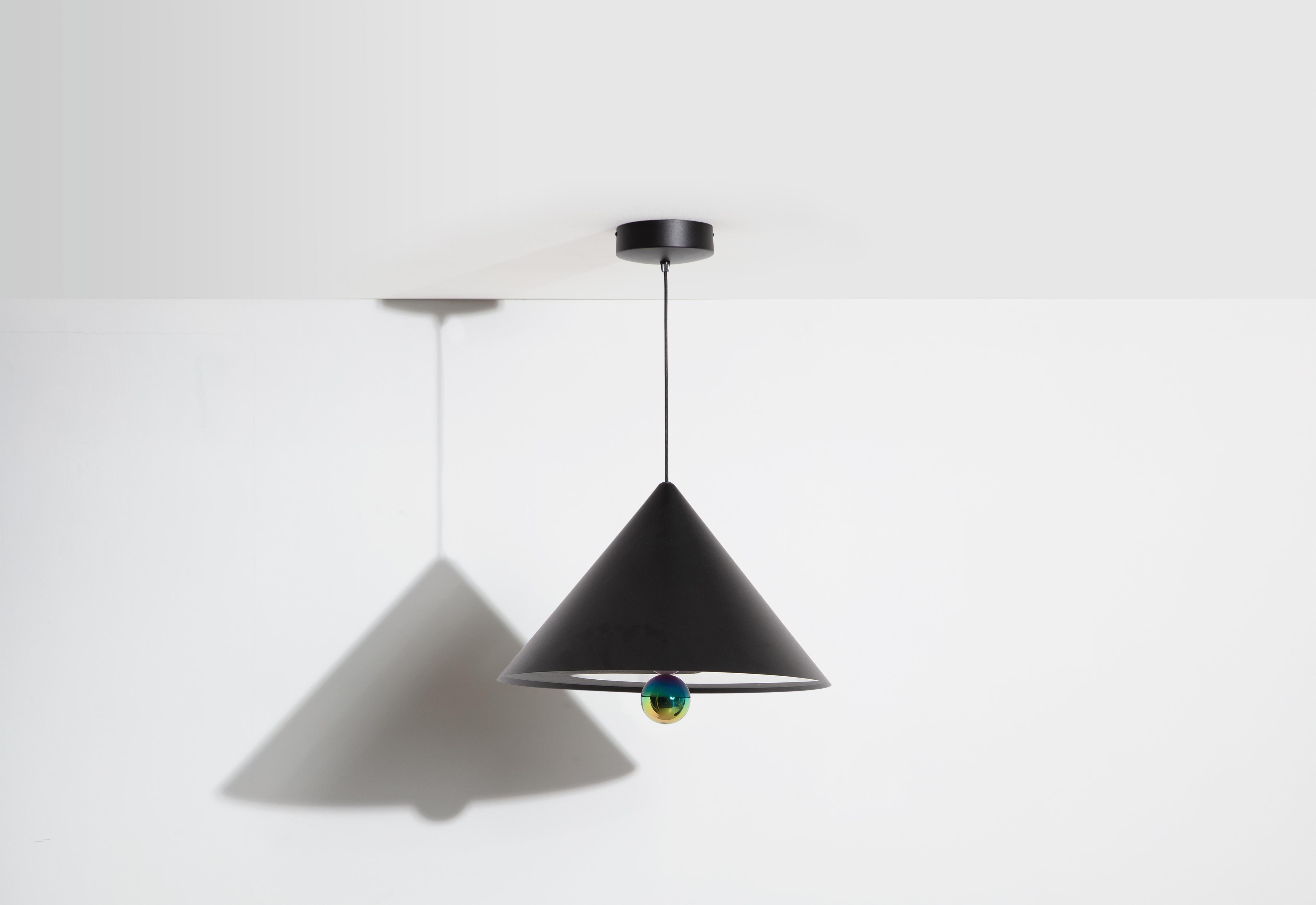 Petite Friture Large Cherry LED Pendant Light in Black & Rainbow Aluminium by Daniel and Emma, 2020

In 2015, the Australian duo designers Daniel and Emma signed Cherry a simple and minimalist pendant lamp design ; an aluminum cone with a bottomed