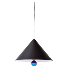 Große Friture- LED-Hängelampe aus Kirschbaumholz in Schwarz und Regenbogen-Aluminium