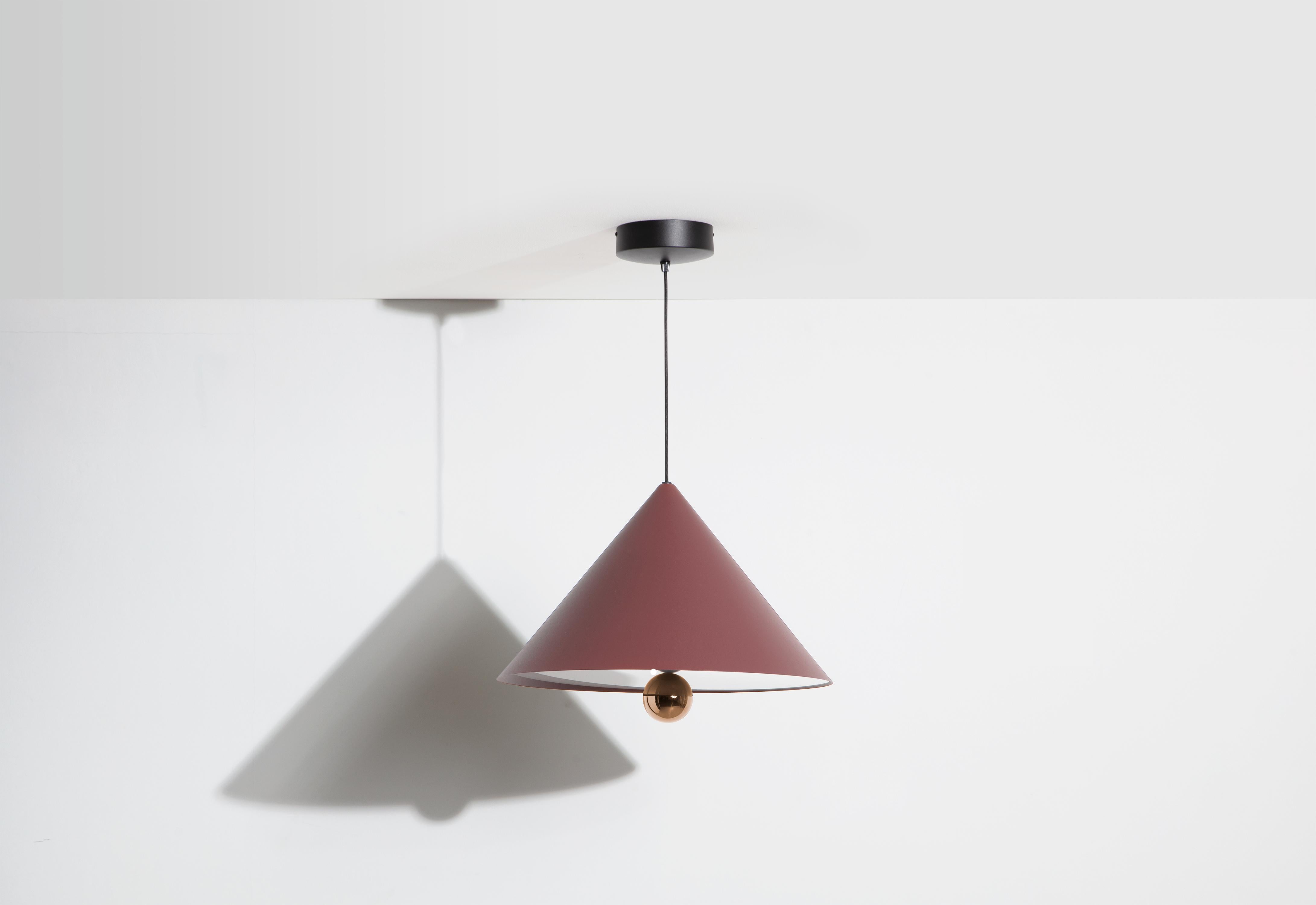 Petite Friture Large Cherry LED Pendant Light in Brown-red & Pink Gold Aluminium by Daniel and Emma, 2020

In 2015, the Australian duo designers Daniel and Emma signed Cherry a simple and minimalist pendant lamp design ; an aluminum cone with a