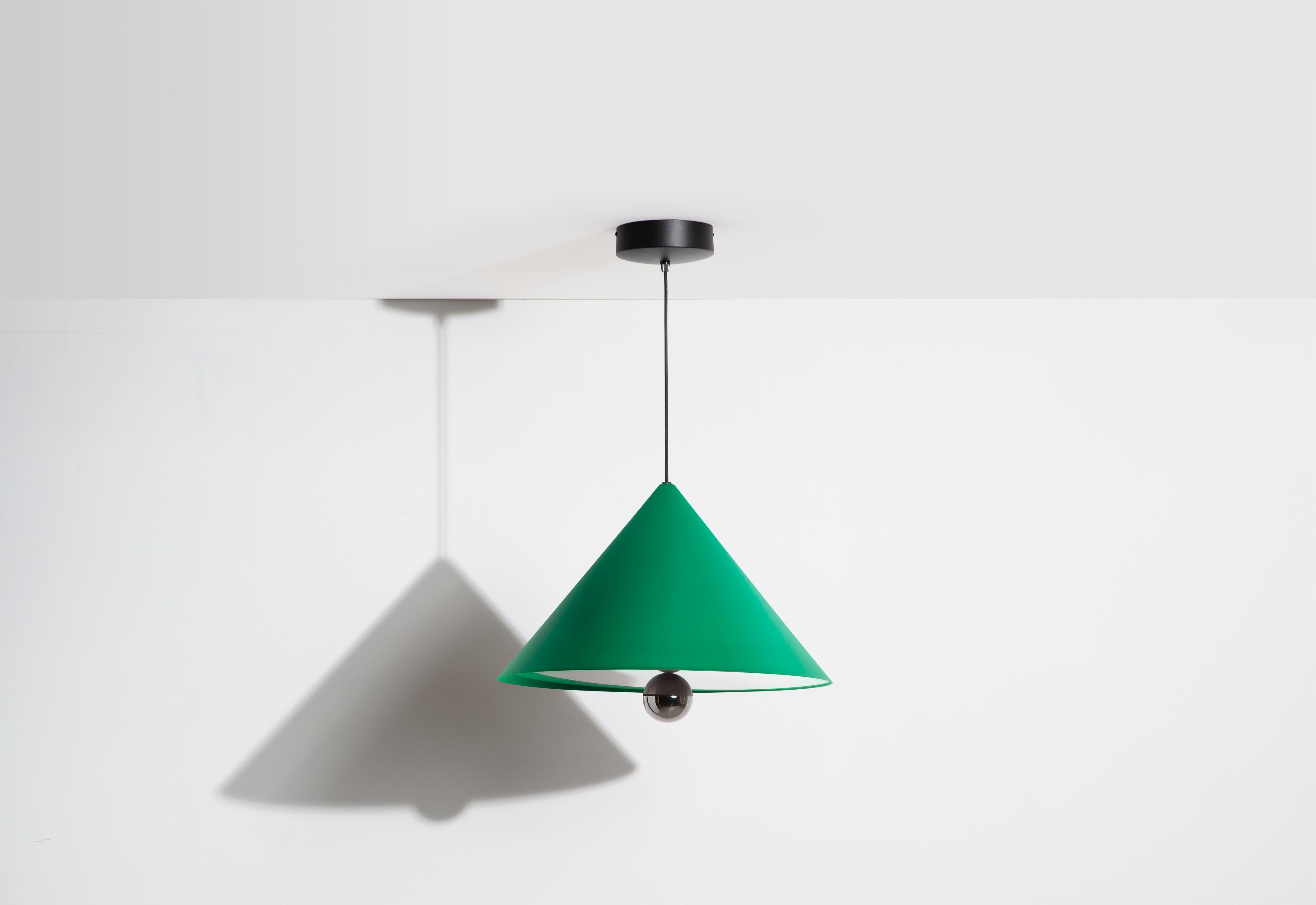 Petite Friture Large Cherry LED Pendant Light in Mint-green & Titanium Aluminium by Daniel and Emma, 2020

In 2015, the Australian duo designers Daniel and Emma signed Cherry a simple and minimalist pendant lamp design ; an aluminum cone with a