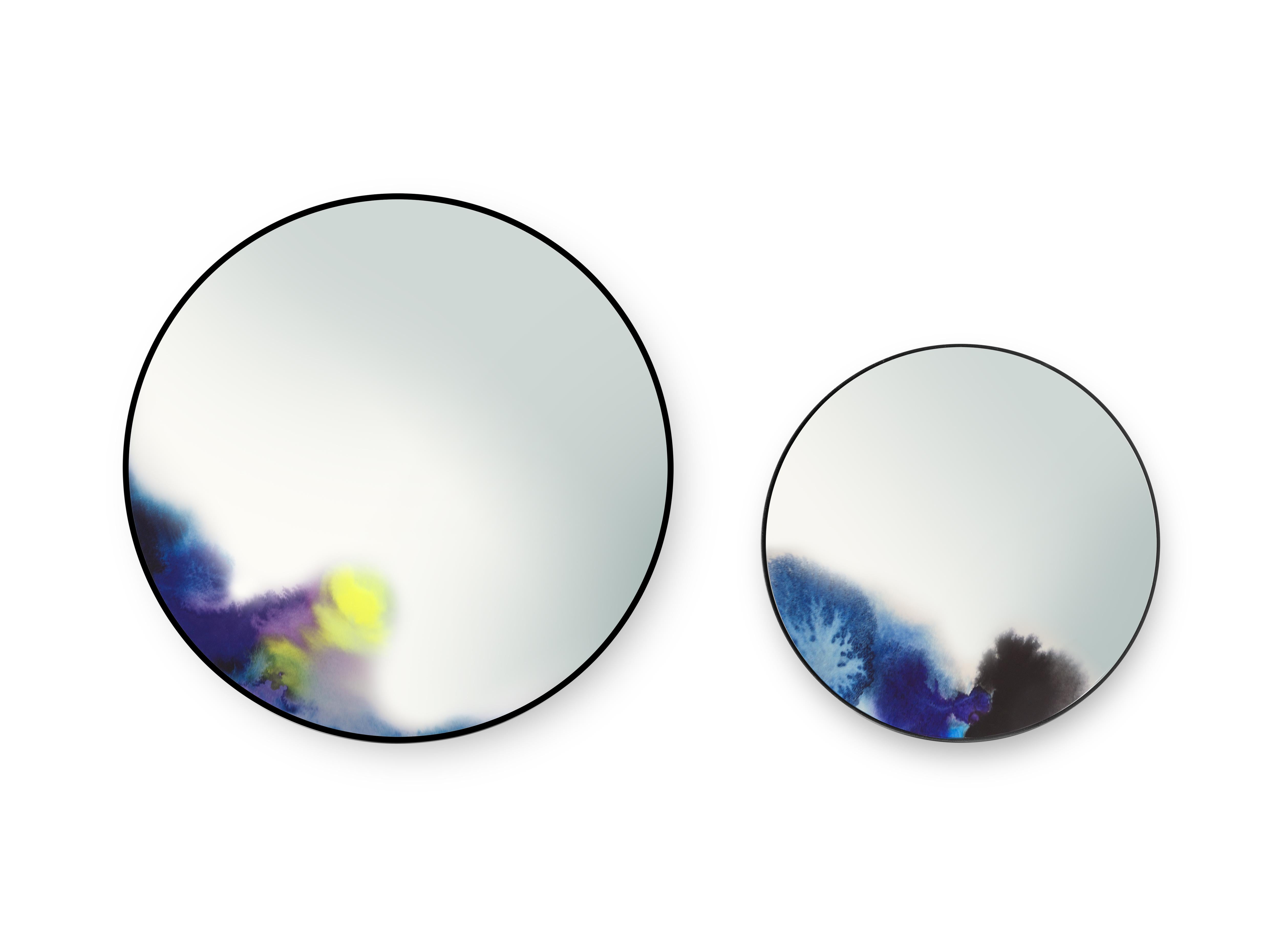 French Petite Friture Large Francis Wall Mirror in Black and Blue Watercolor For Sale