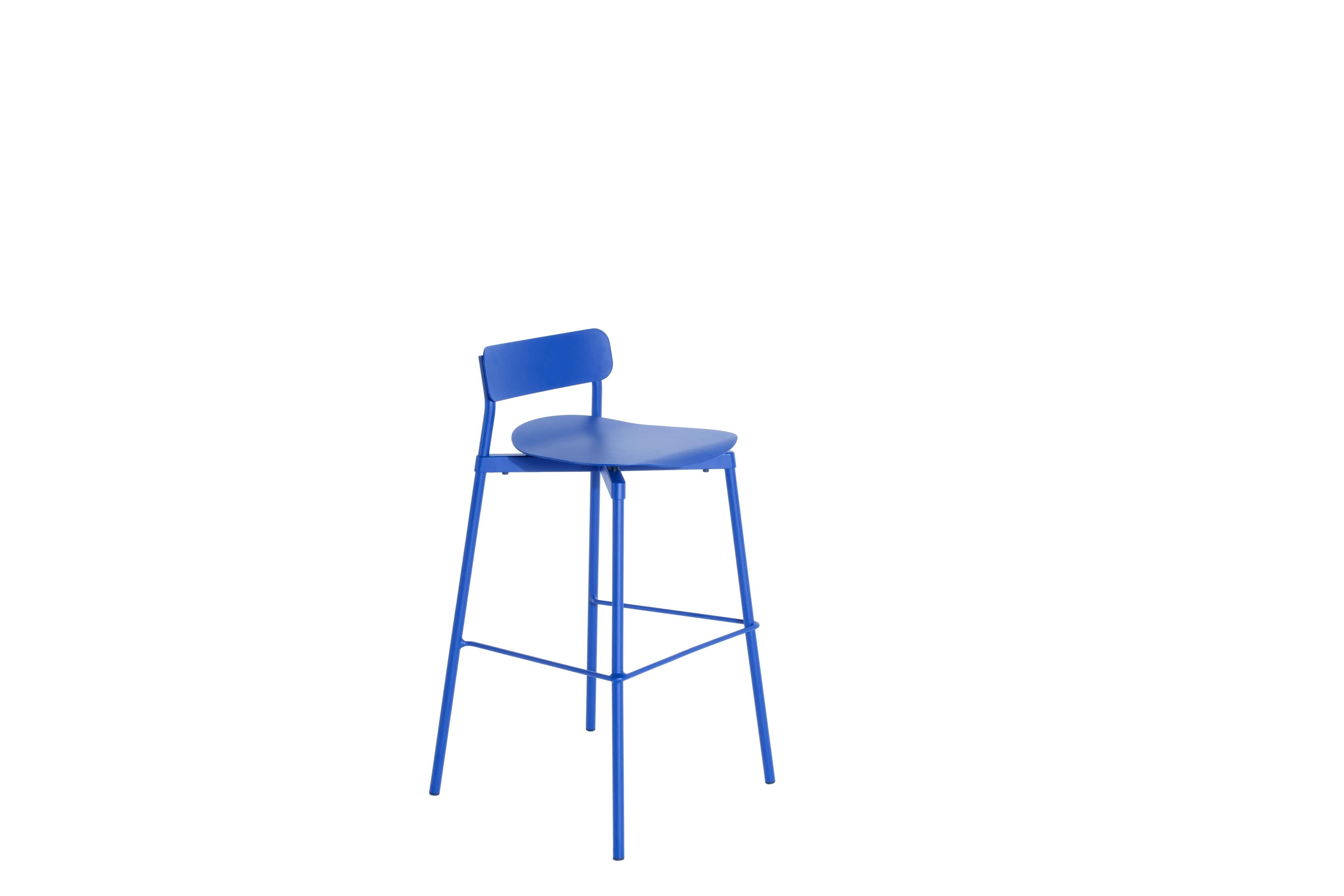 Chinese Petite Friture Large Fromme Bar Stool in Blue Aluminium by Tom Chung For Sale
