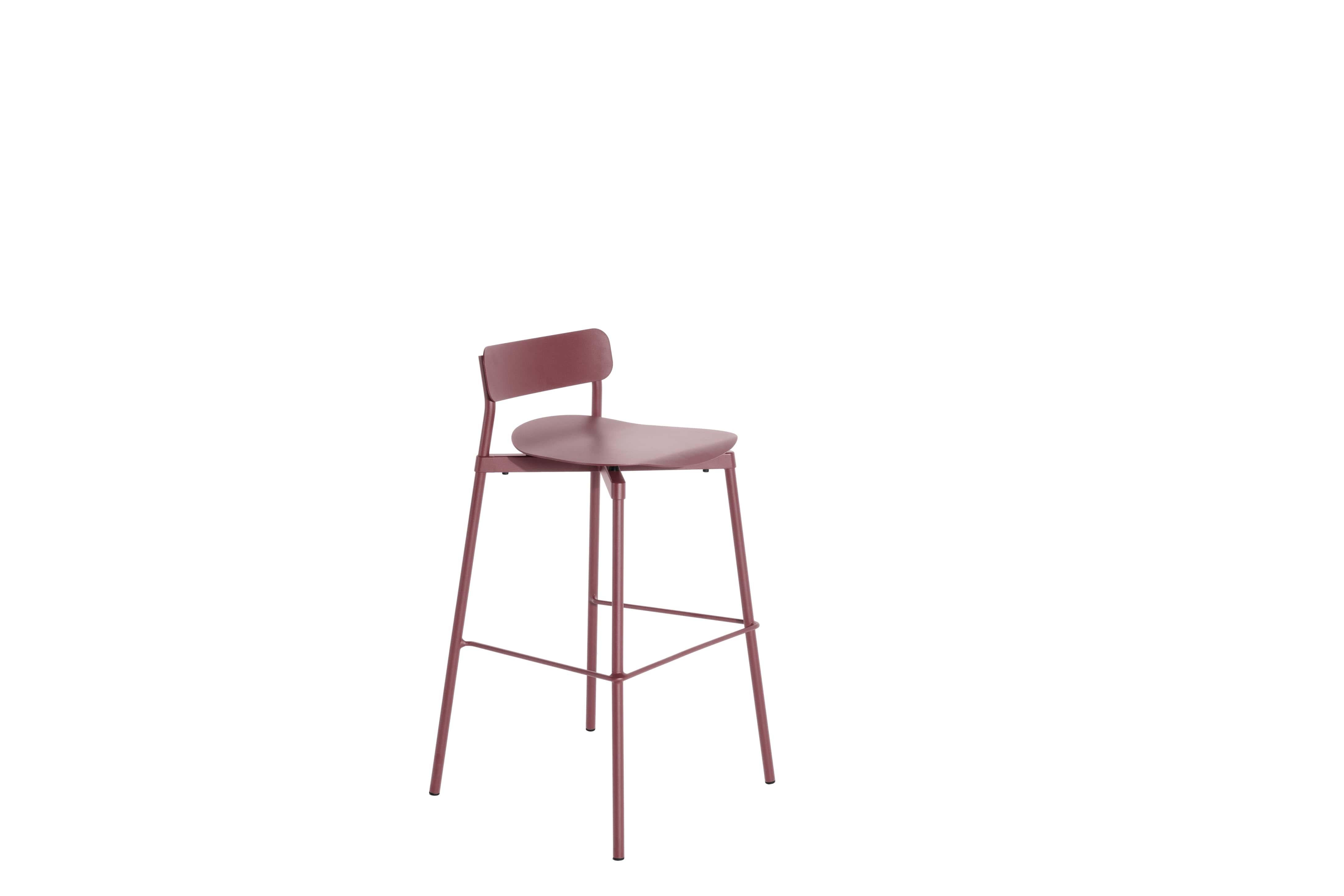Chinese Petite Friture Large Fromme Bar Stool in Brown-Red Aluminium by Tom Chung For Sale