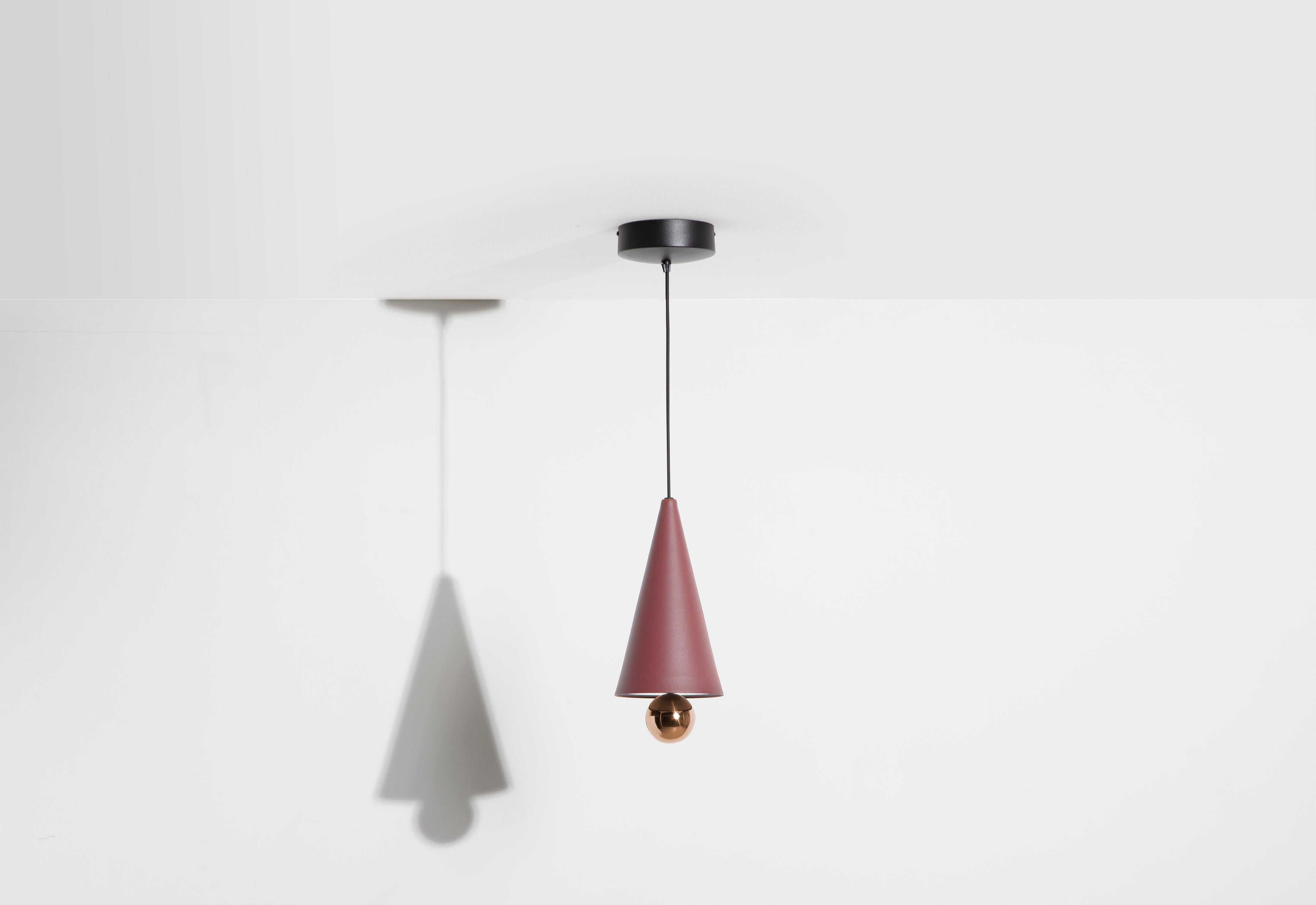 Petite Friture Small Cherry LED Pendant Light in Brown-red & Pink Gold Aluminium by Daniel and Emma, 2020

In 2015, the Australian duo designers Daniel and Emma signed Cherry a simple and minimalist pendant lamp design ; an aluminum cone with a