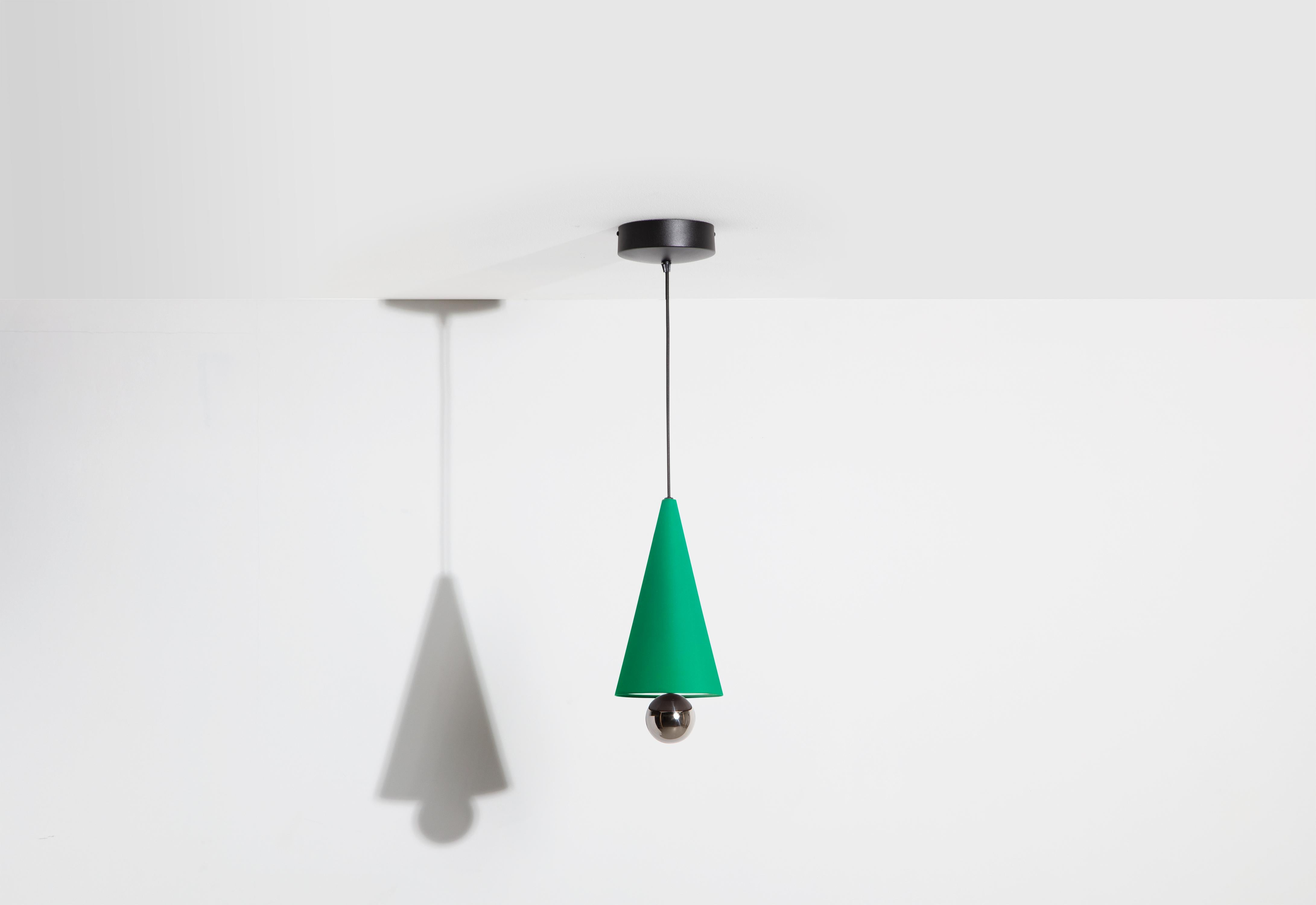 Petite Friture Small Cherry LED Pendant Light in Mint-green & Titanium Aluminium by Daniel and Emma, 2020

In 2015, the Australian duo designers Daniel and Emma signed Cherry a simple and minimalist pendant lamp design ; an aluminum cone with a