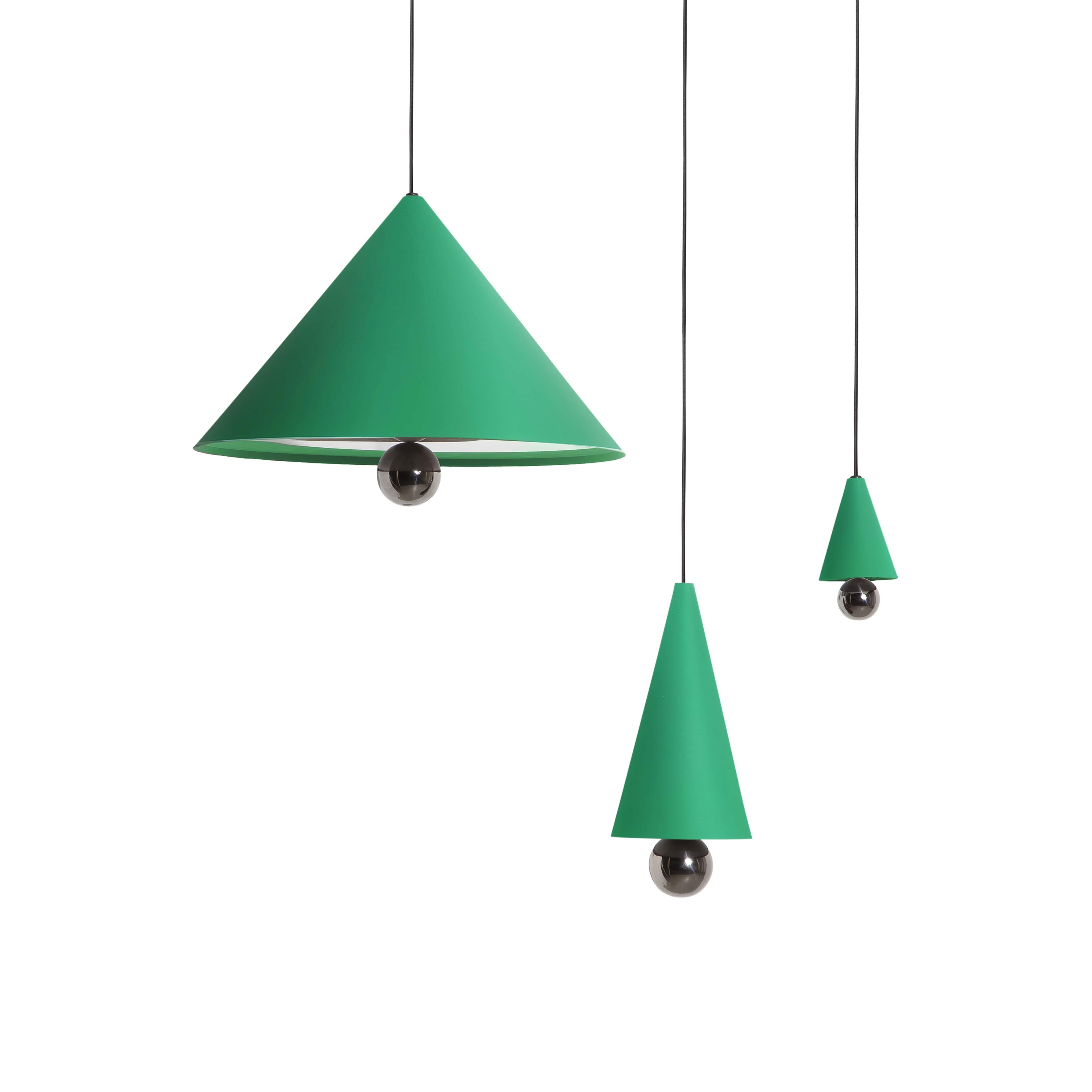 Kleine Friture LED-Hängelampe aus Kirschbaumholz in Mintgrün und Titan Aluminium (Französisch) im Angebot