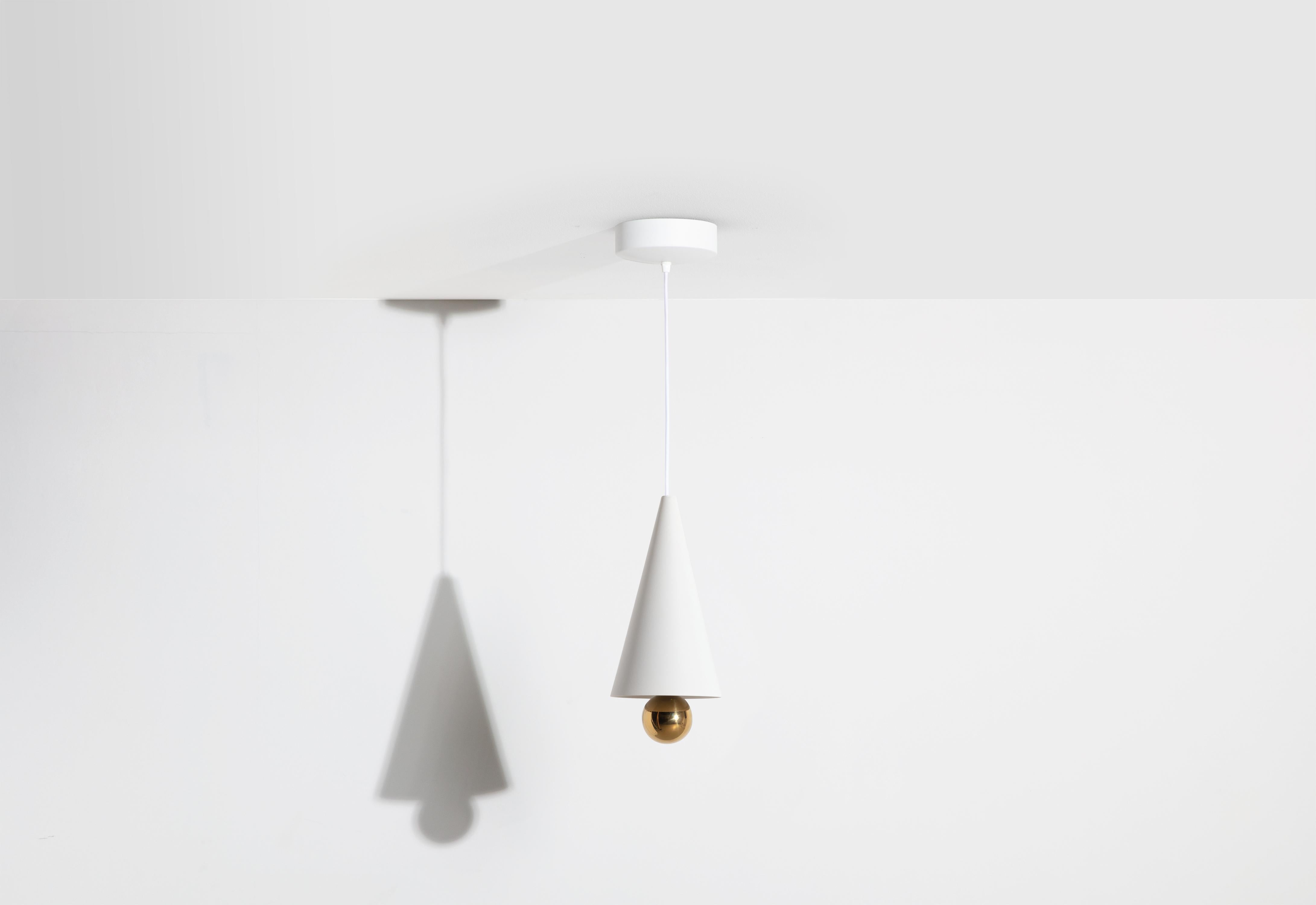 Petite Friture Small Cherry LED Pendant Light in White & Gold Aluminium by Daniel and Emma, 2020

In 2015, the Australian duo designers Daniel and Emma signed Cherry a simple and minimalist pendant lamp design ; an aluminum cone with a bottomed