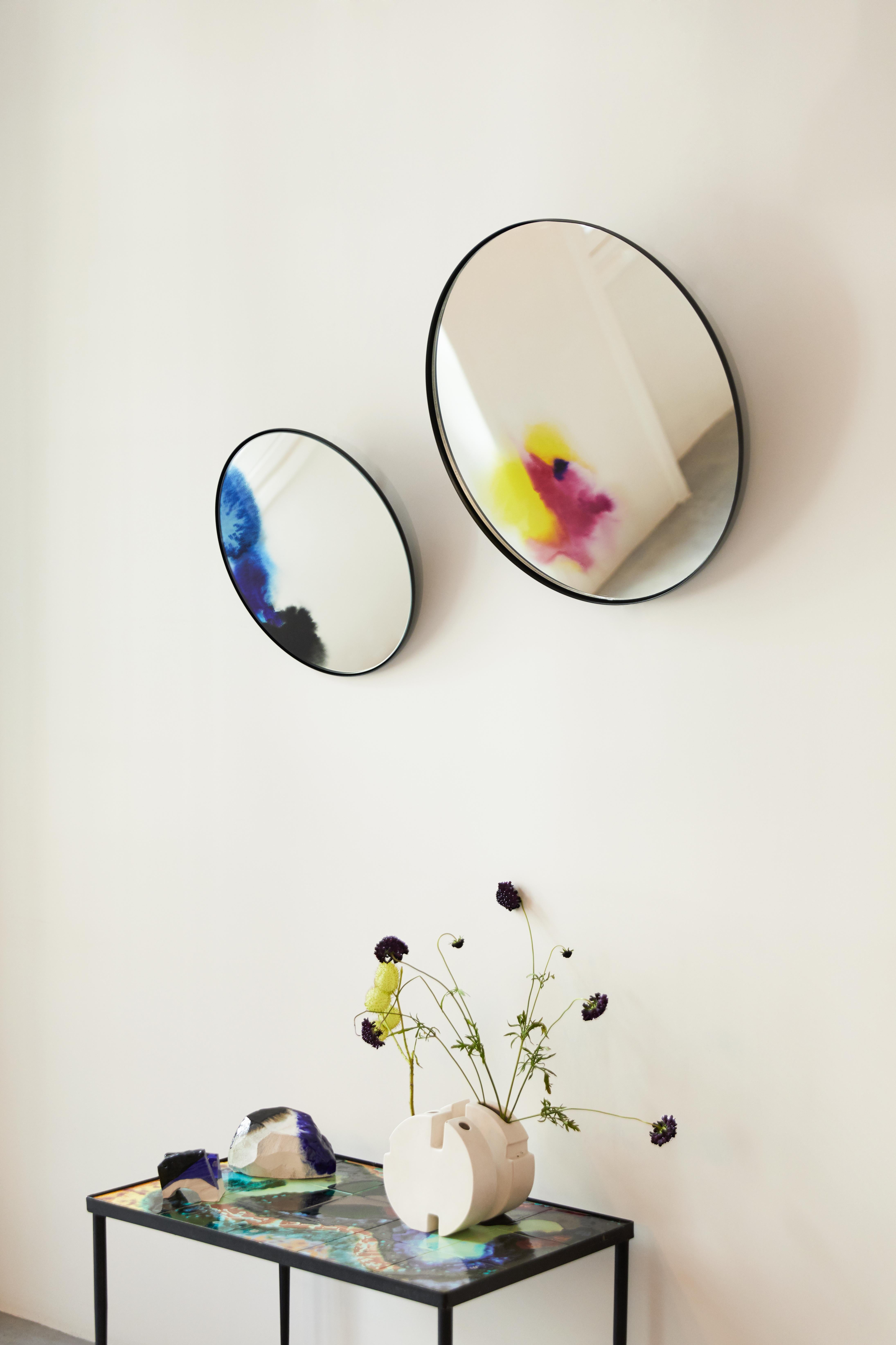 Petite Friture Small Francis Wall Mirror in Black and Pink Watercolor For Sale 1