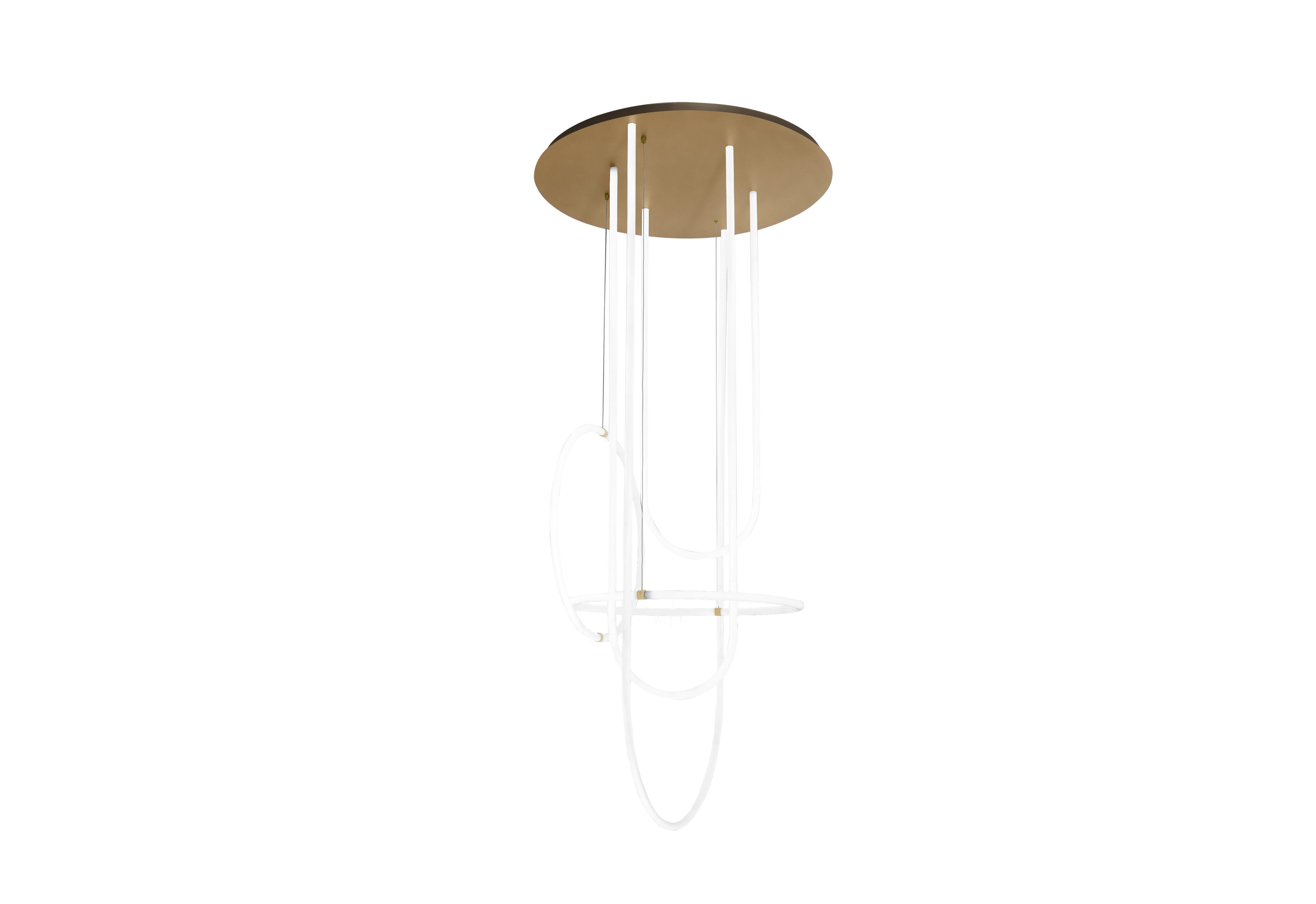 Petite Friture Unseen Chandelier in Brass Transluscent with Curved LED-lights by Studio Pepe, 2020

Unseen is a set of modular curved LED-light tubes that seemingly float in space. The collection is a sleek lighting ensemble, proof of astounding