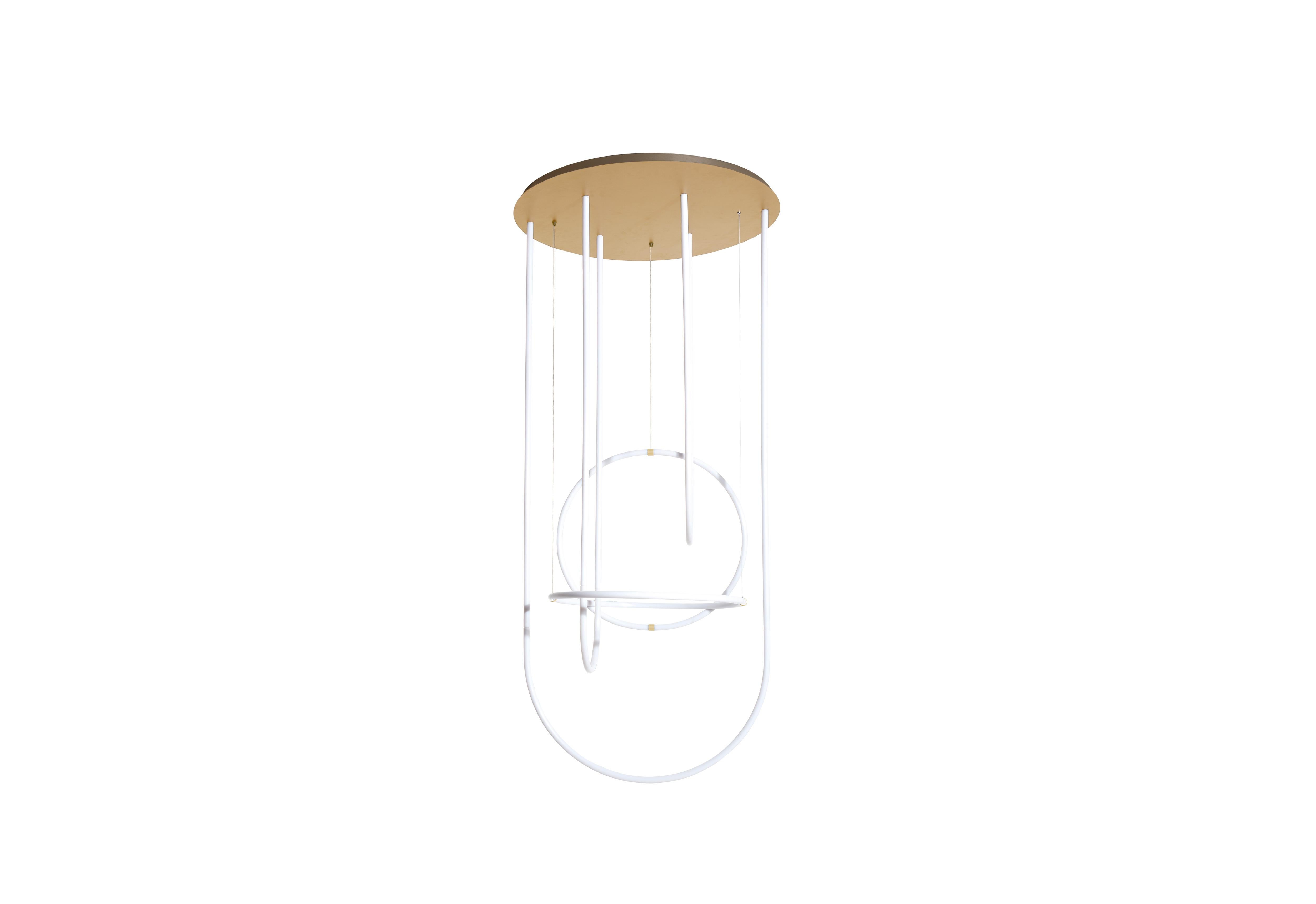 French Petite Friture Unseen Chandelier in Brass Transluscent with Curved LED-Lights For Sale
