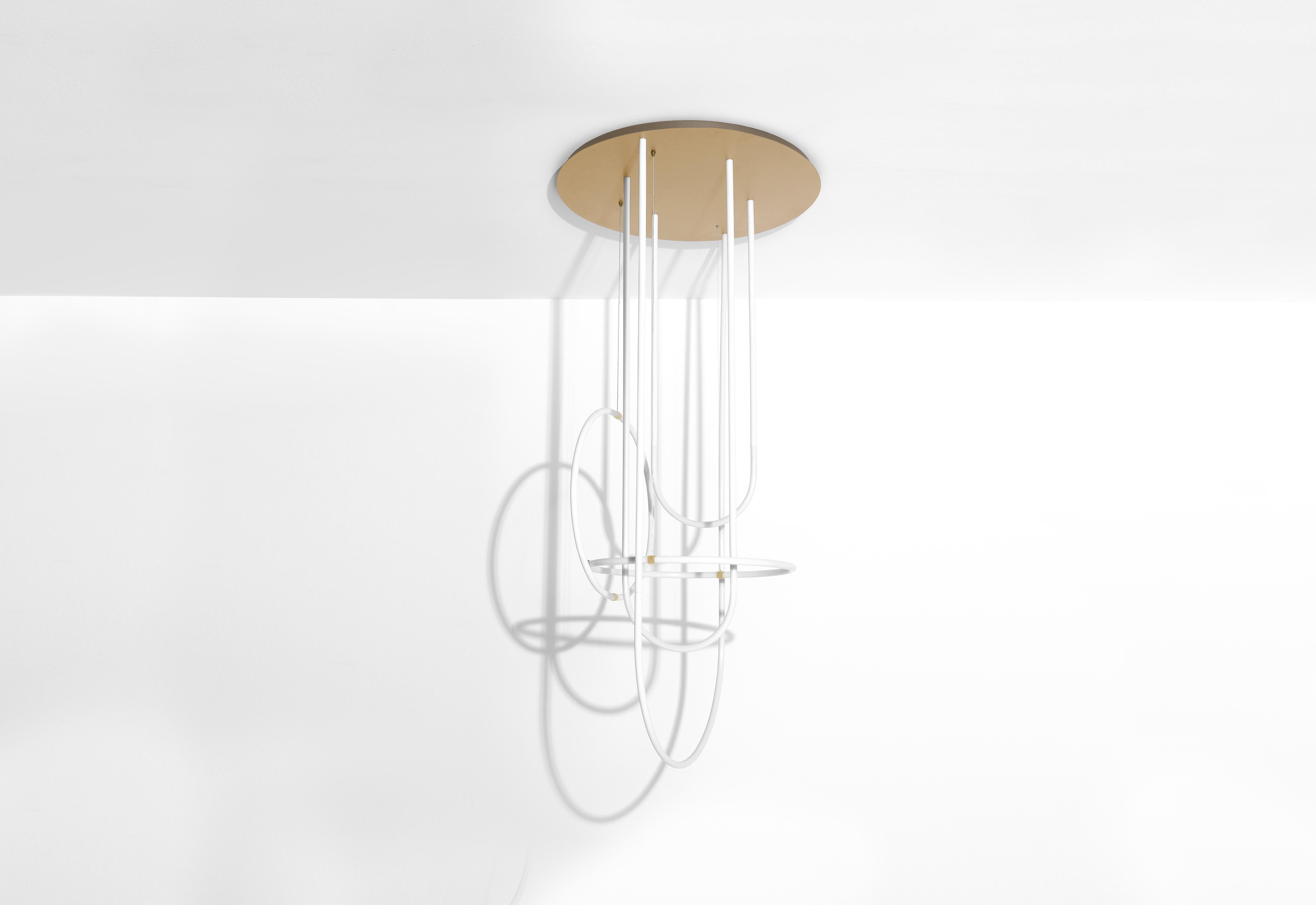 Steel Petite Friture Unseen Chandelier in Brass Transluscent with Curved LED-Lights For Sale