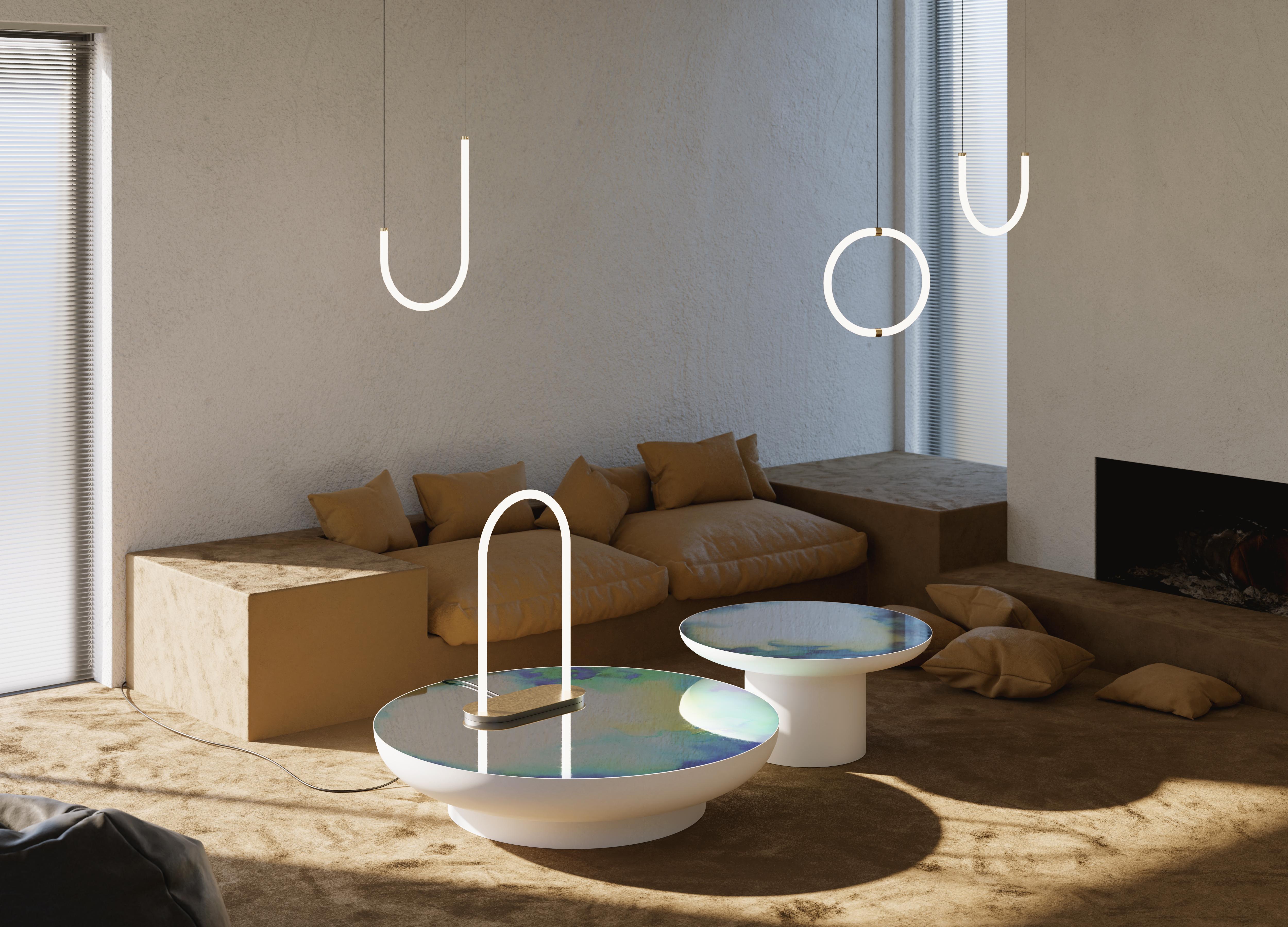 Petite Friture Unseen Lampada a sospensione O in ottone traslucido con luce LED curva in vendita 8