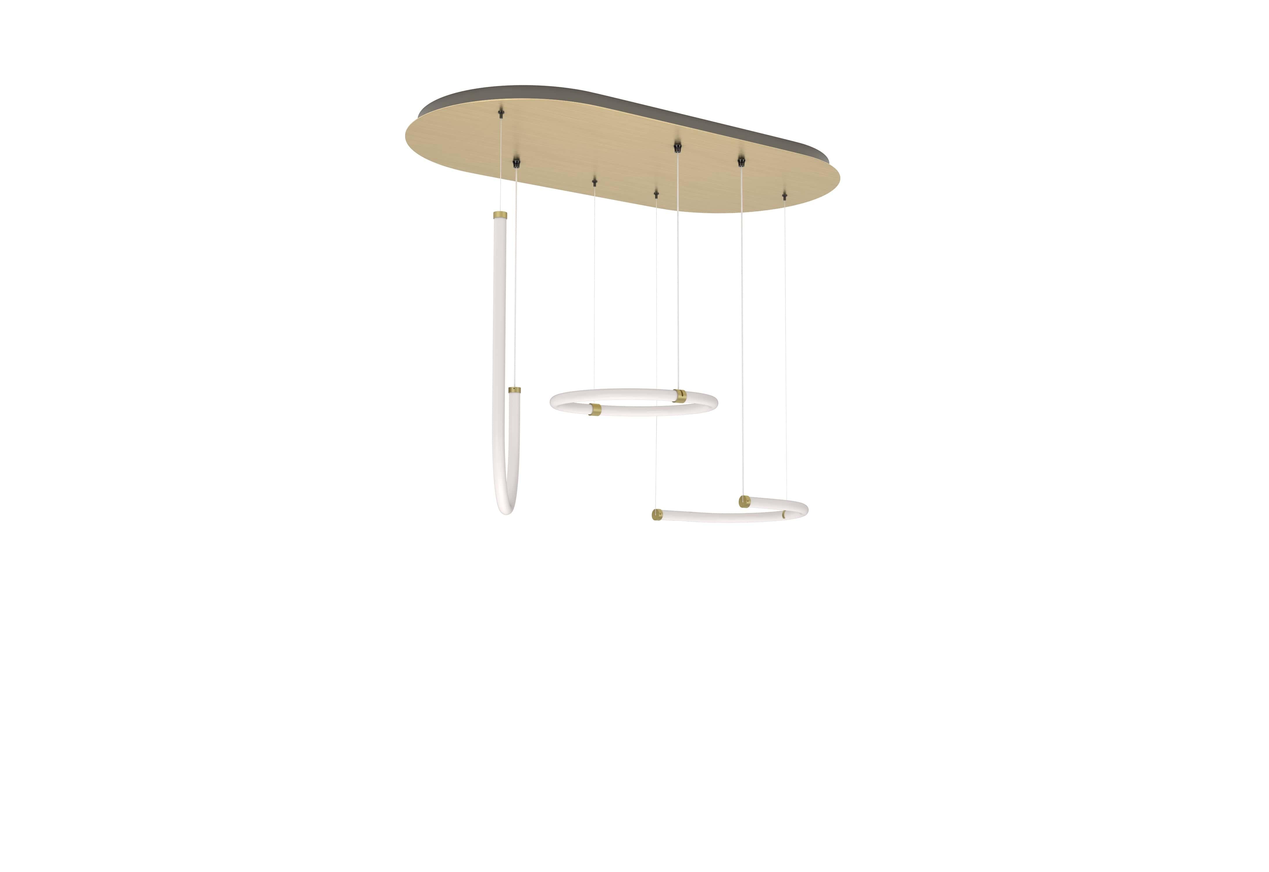 Petite Friture Unseen Triple Pendant Light System in Brass Transluscent with Curved LED-lights by Studio Pepe, 2020

Unseen is a set of modular curved LED-light tubes that seemingly float in space. The collection is a sleek lighting ensemble,
