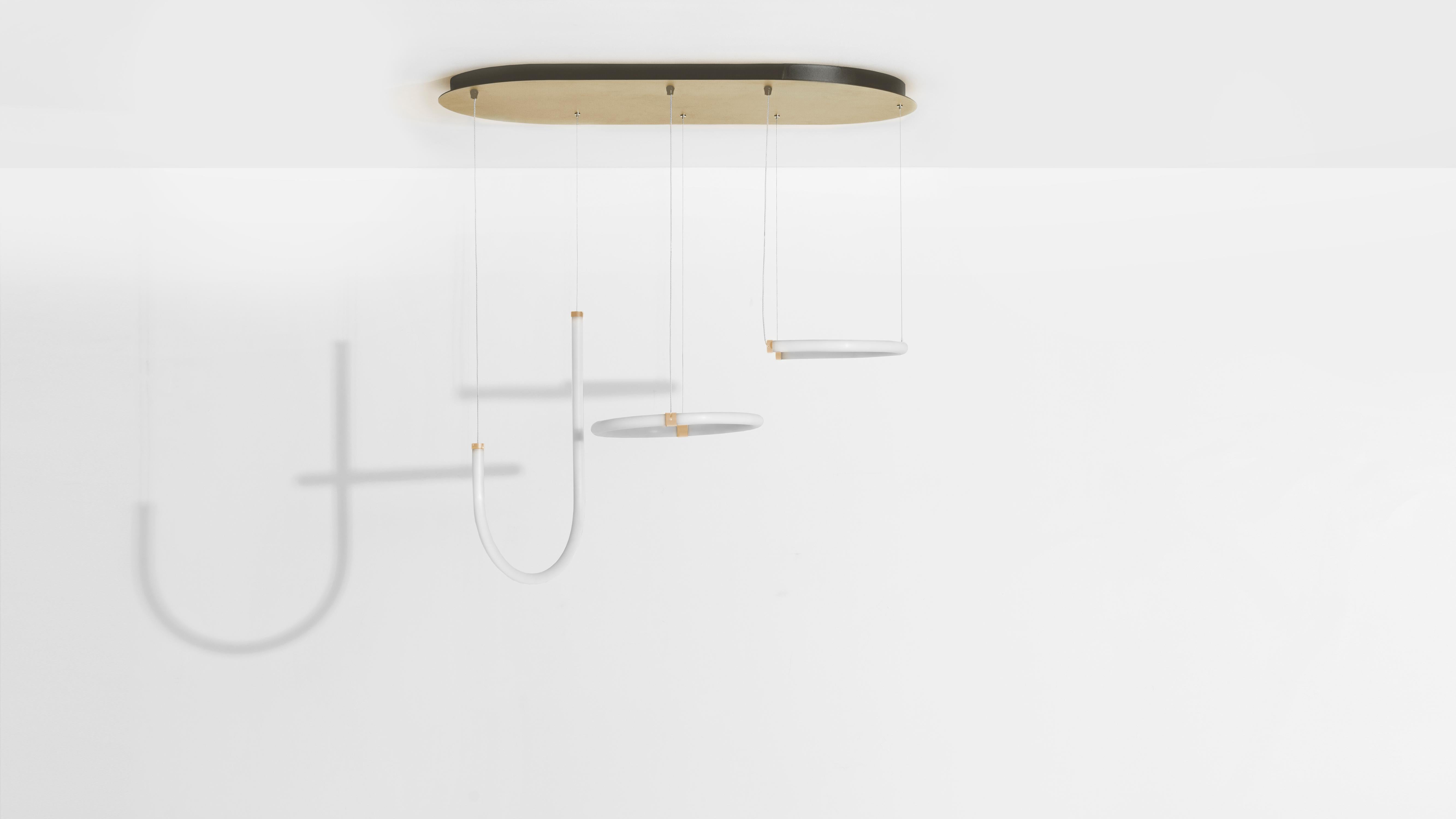 Contemporary Petite Friture Unseen Triple Pendant Light System in Brass Transluscent For Sale
