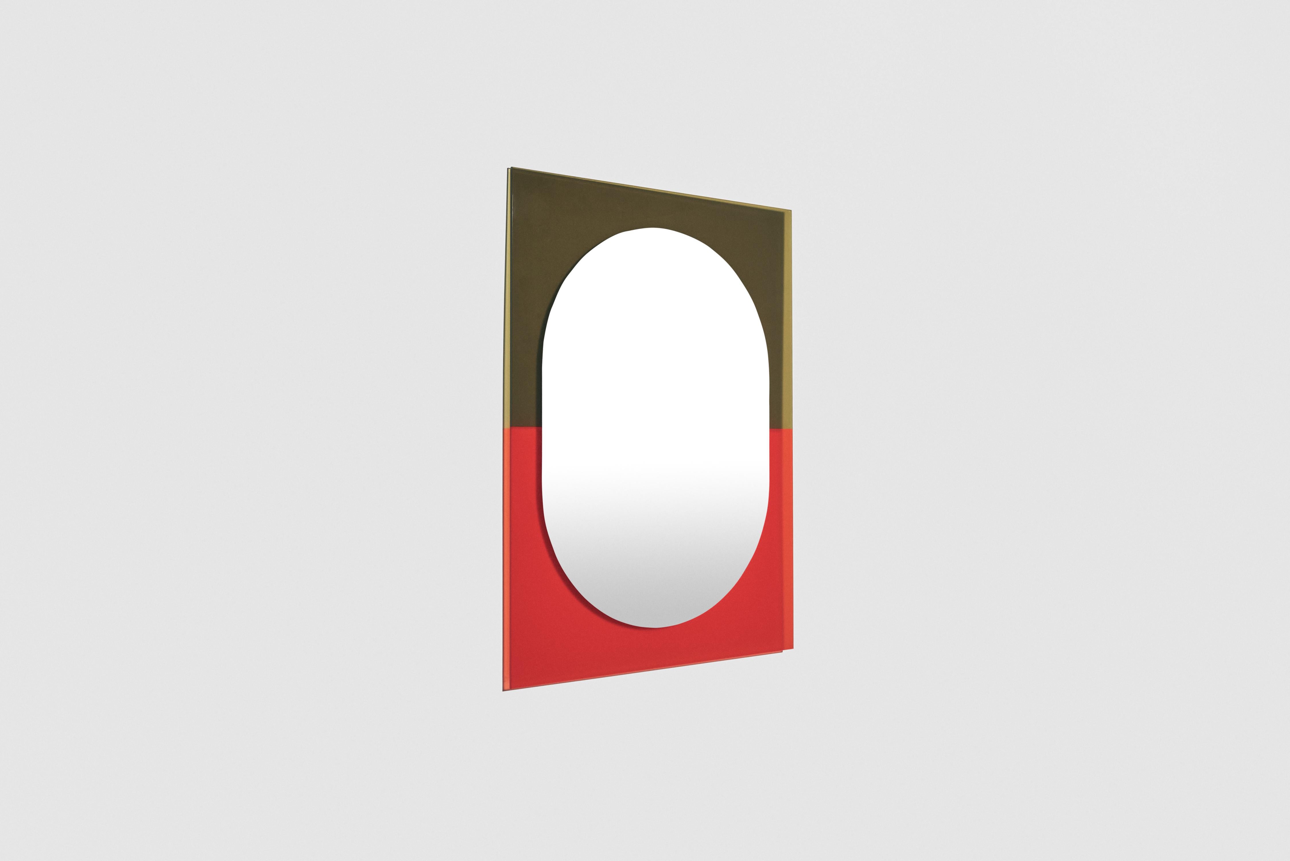PETITE FRITURE Wander, Medium Mirror, Vermilion/Khaki,  Designed by Studio AC/AL In New Condition For Sale In New York, NY