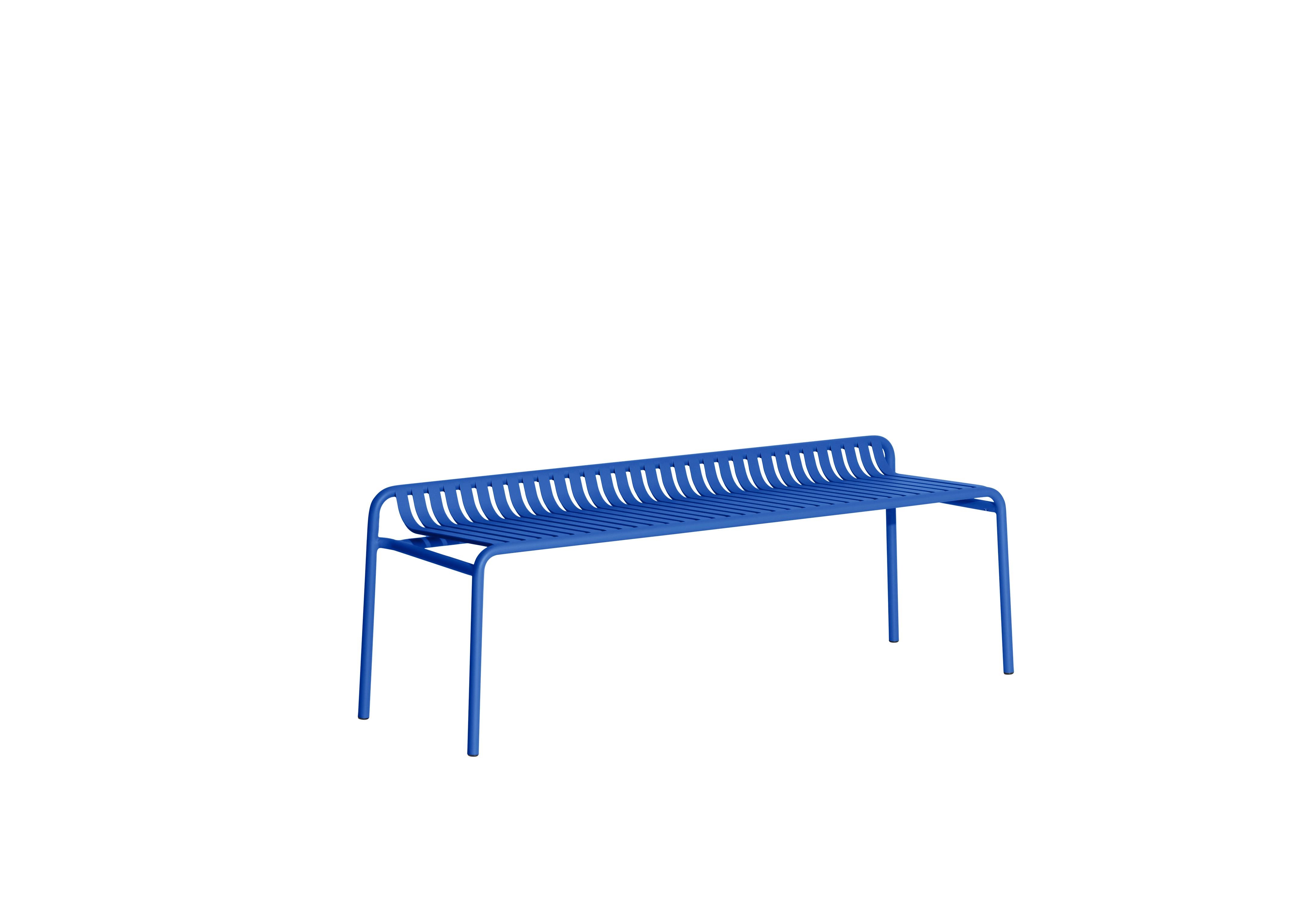 Petite Friture Week-End Bench without Back in Blue Aluminium by Studio BrichetZiegler, 2017

The week-end collection is a full range of outdoor furniture, in aluminium grained epoxy paint, matt finish, that includes 18 functions and 8 colours for
