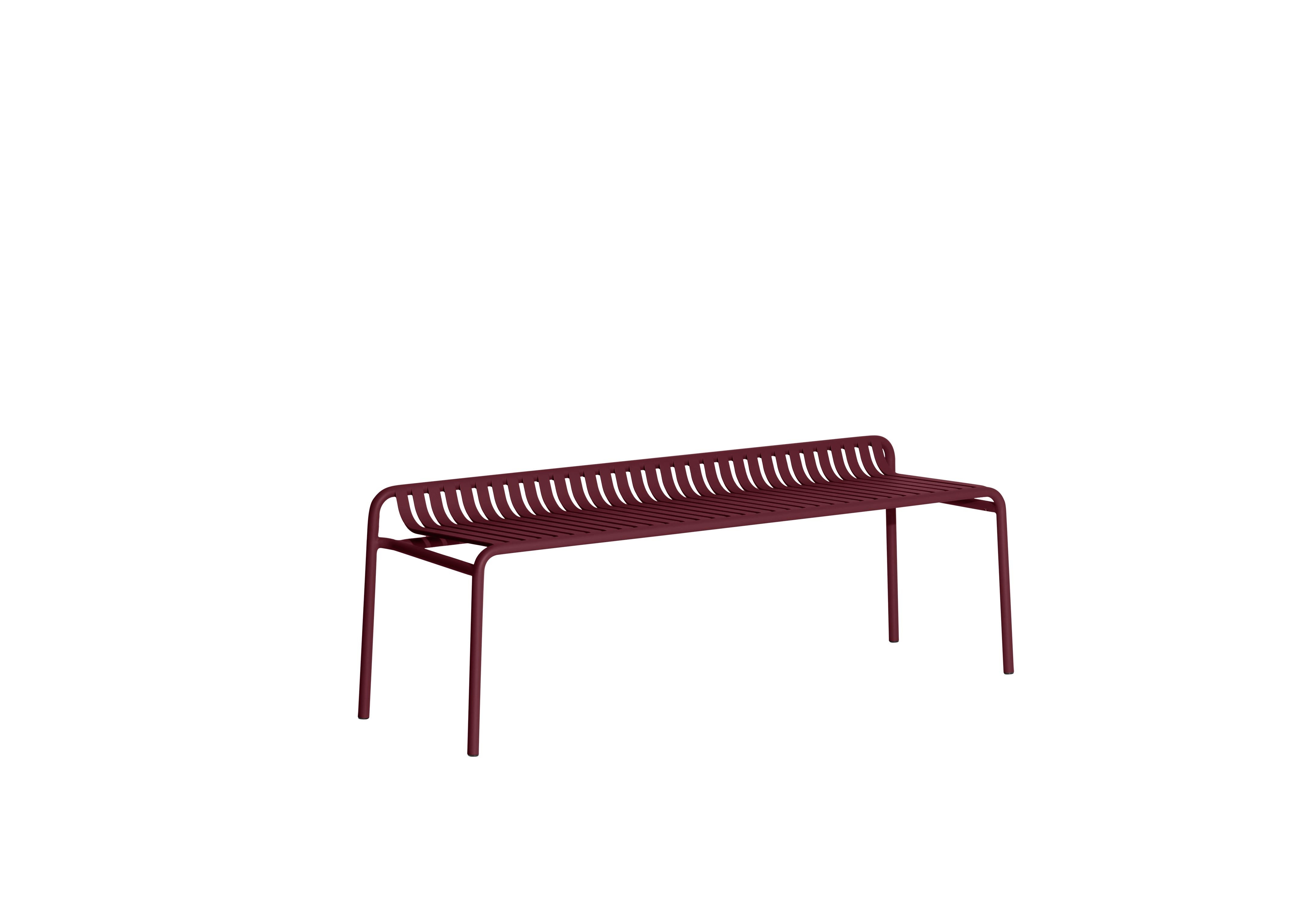 Petite Friture Week-End Bench without Back in Burgundy Aluminium by Studio BrichetZiegler, 2017

The week-end collection is a full range of outdoor furniture, in aluminium grained epoxy paint, matt finish, that includes 18 functions and 8 colours