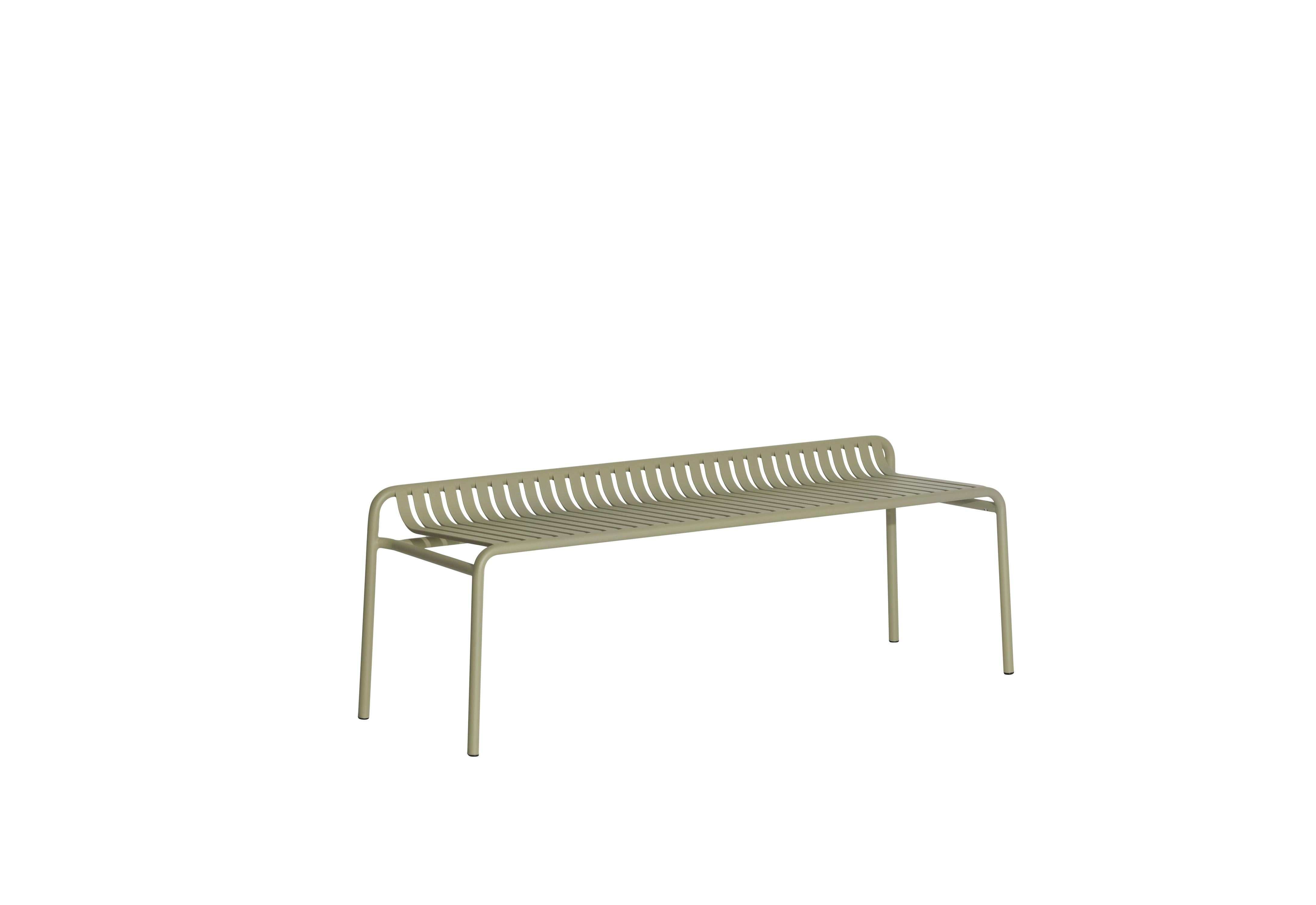 Petite Friture Week-End Bench without Back in Jade Green Aluminium by Studio BrichetZiegler, 2017

The week-end collection is a full range of outdoor furniture, in aluminium grained epoxy paint, matt finish, that includes 18 functions and 8