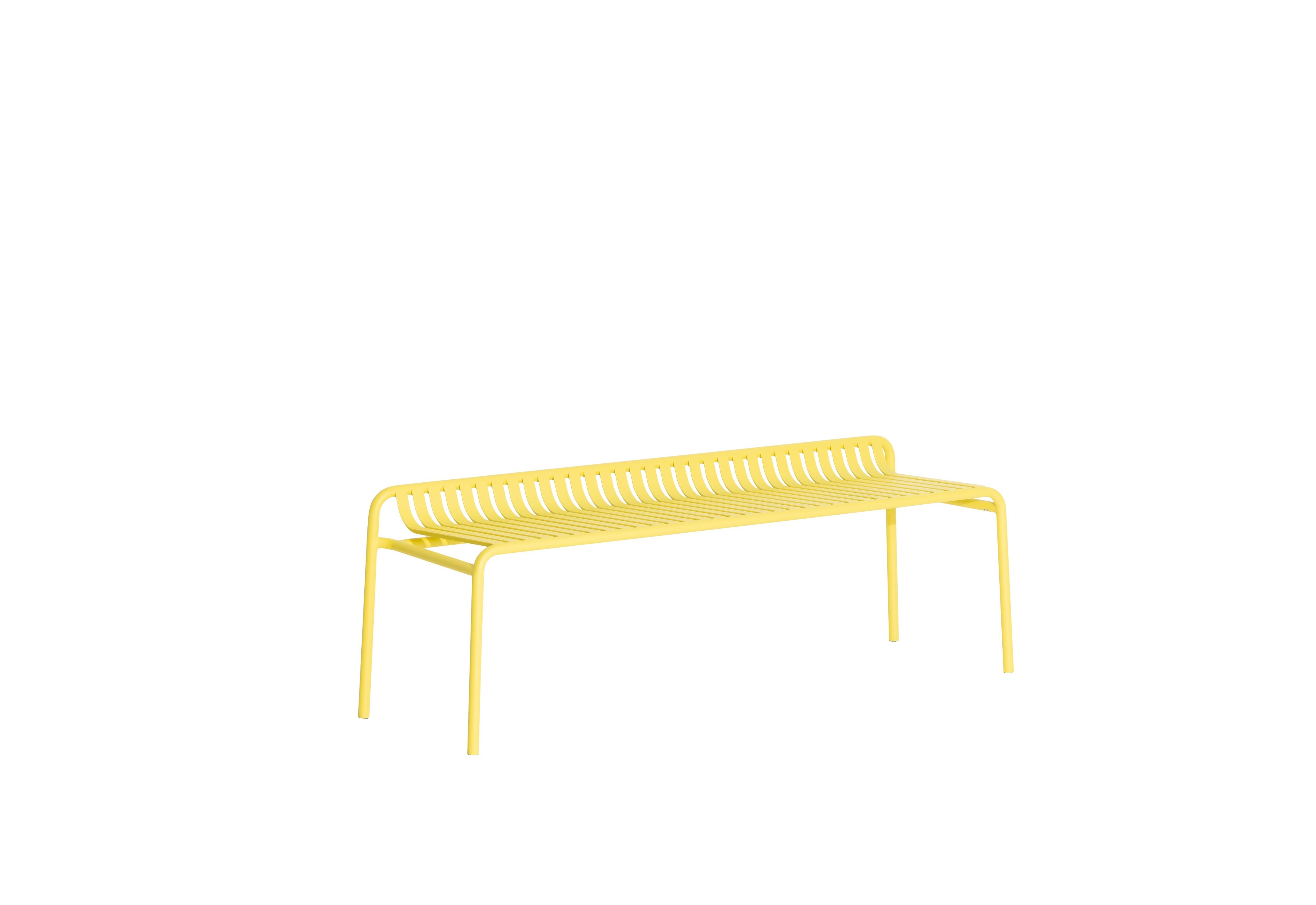 Petite Friture Week-End Bench without Back in Yellow Aluminium by Studio BrichetZiegler, 2017

The week-end collection is a full range of outdoor furniture, in aluminium grained epoxy paint, matt finish, that includes 18 functions and 8 colours