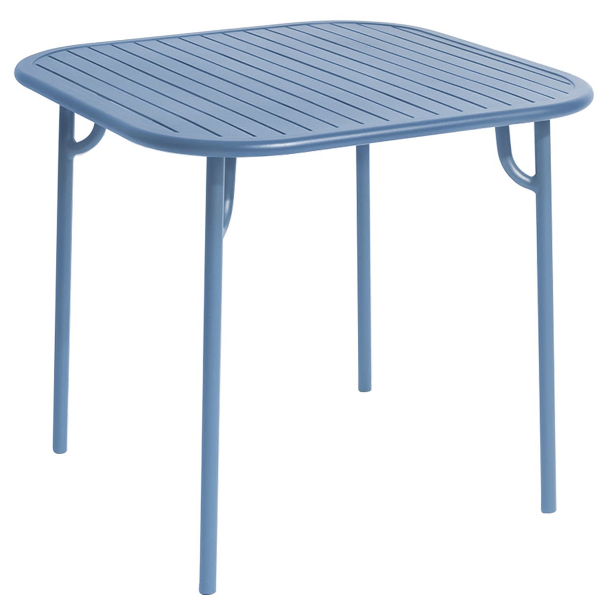 Tavolo da pranzo quadrato Petite Friture Week-End in alluminio blu azzurro con doghe