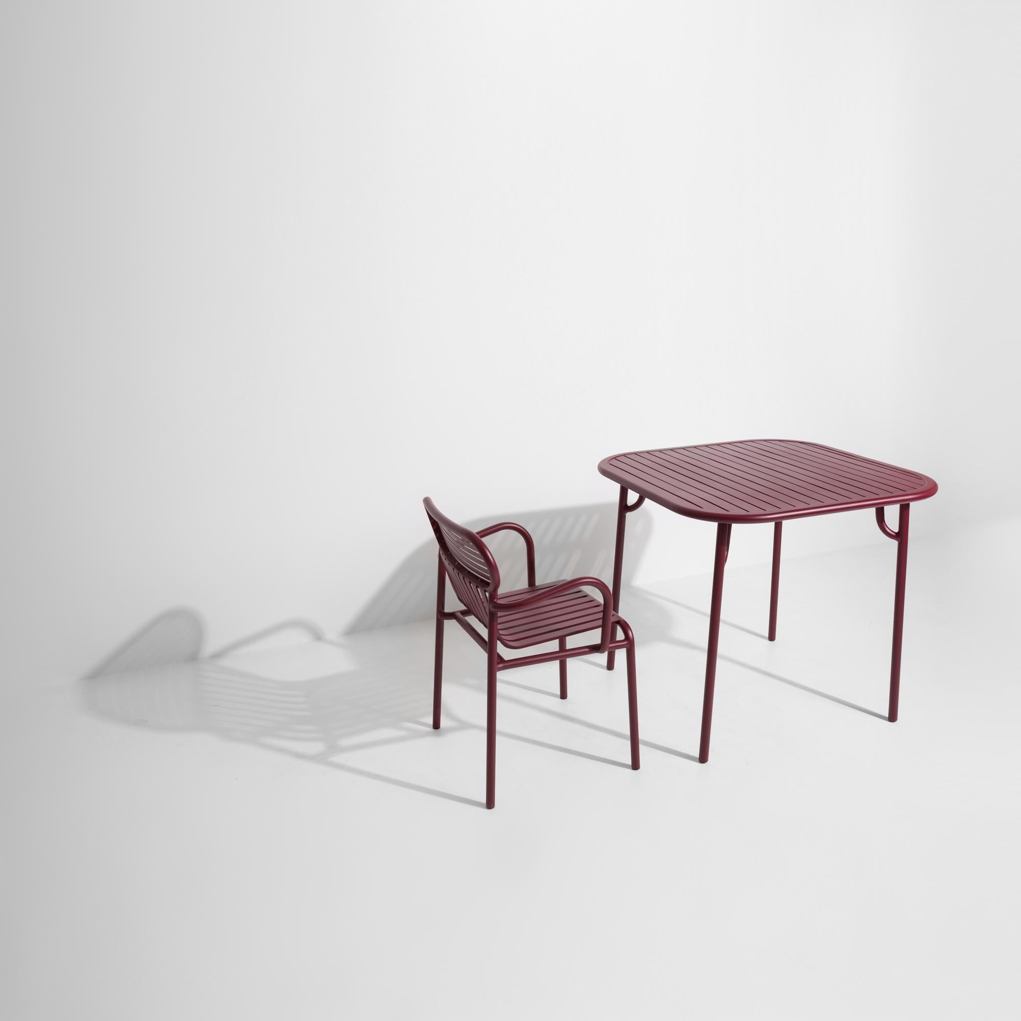 Contemporary Petite Friture Week-End Square Dining Table in Burgundy Aluminium with Slats For Sale