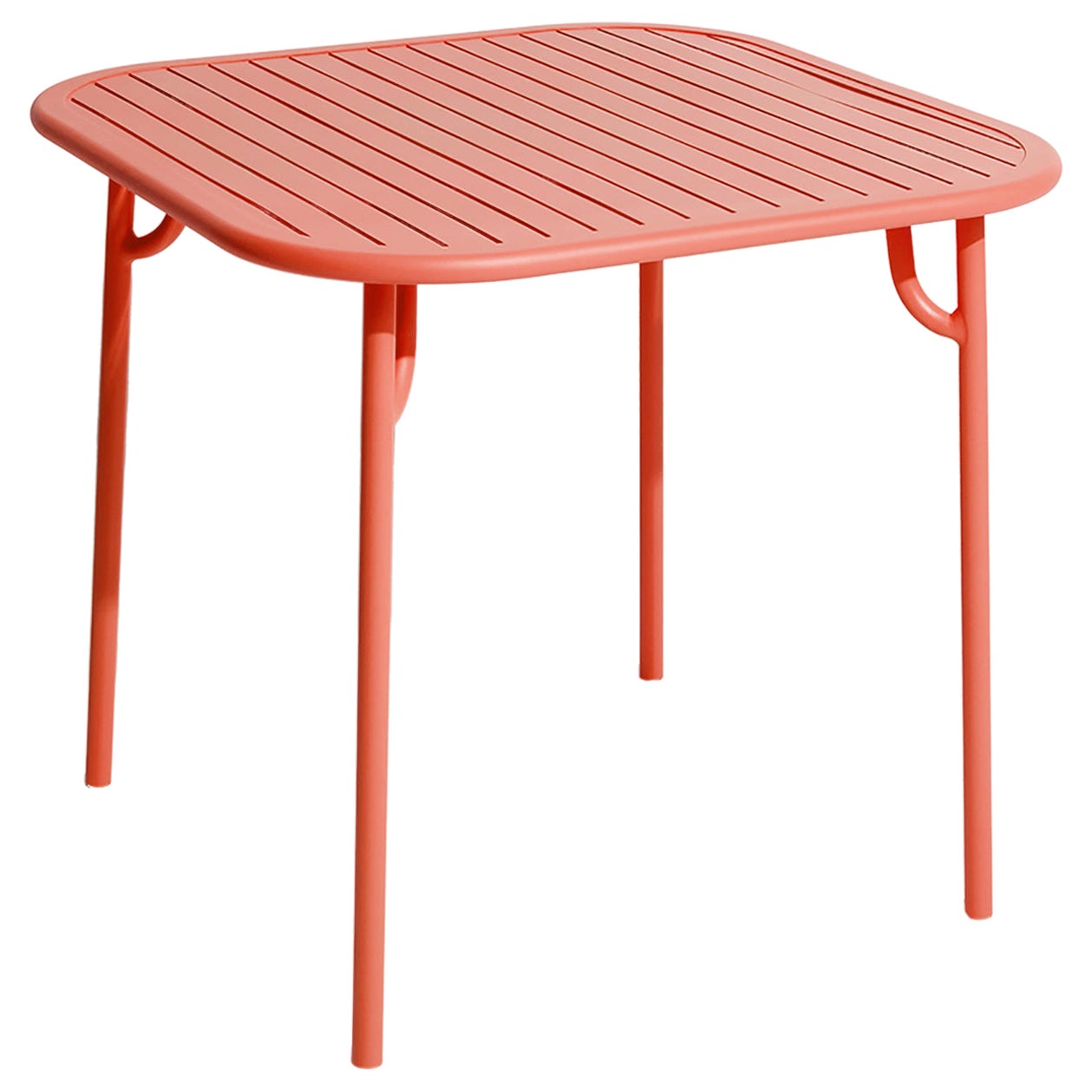 Tavolo da pranzo quadrato Petite Friture Week-End in alluminio color corallo con doghe