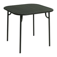 Petite table de salle à manger carrée de la semaine Friture en verre et aluminium vert avec lattes