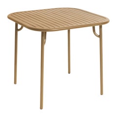 Petite table de salle à manger carrée de la semaine Friture en aluminium doré avec lattes