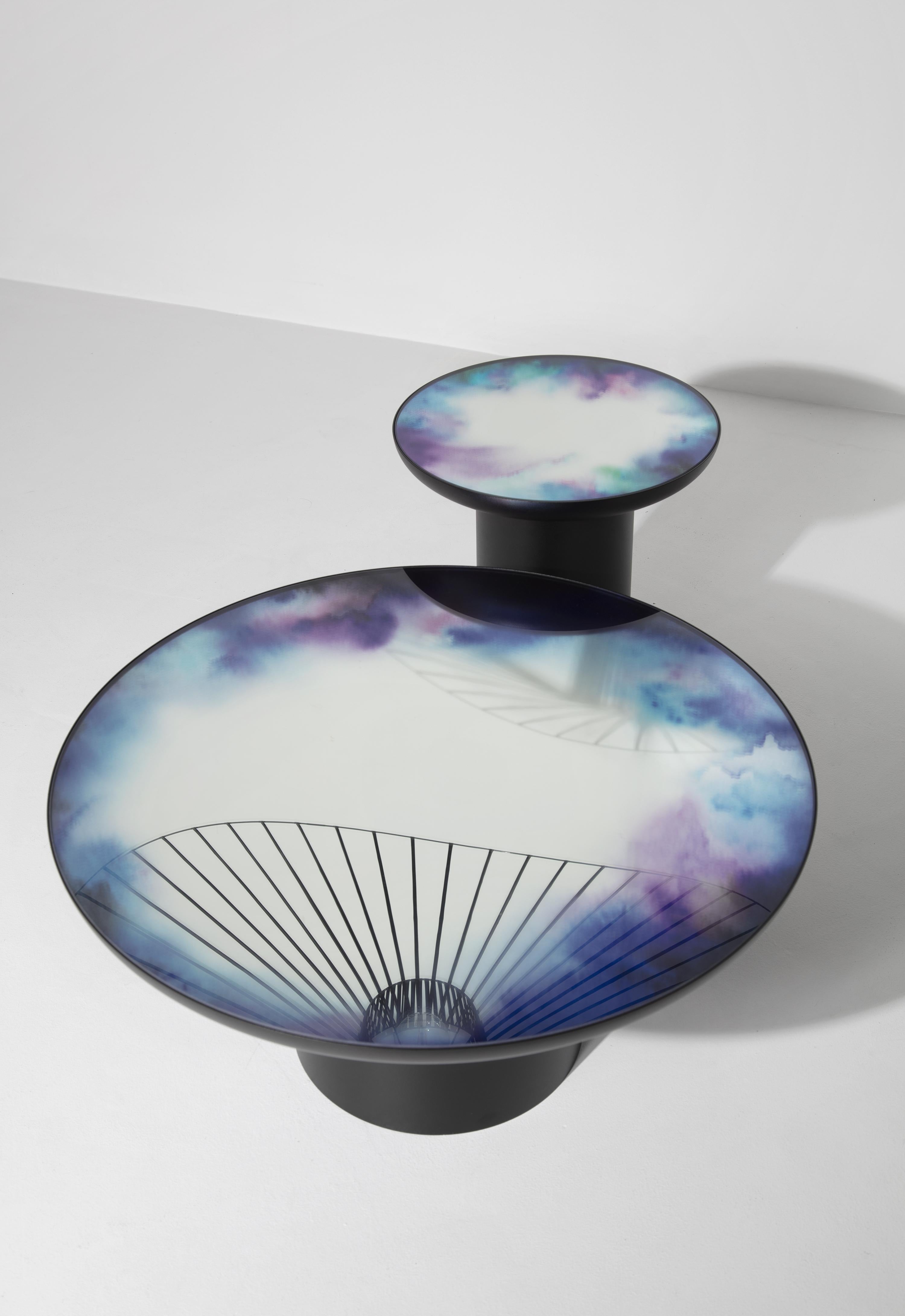 Petite table basse Francis XL en miroir aquarelle noir et bleu de Friture en vente 6