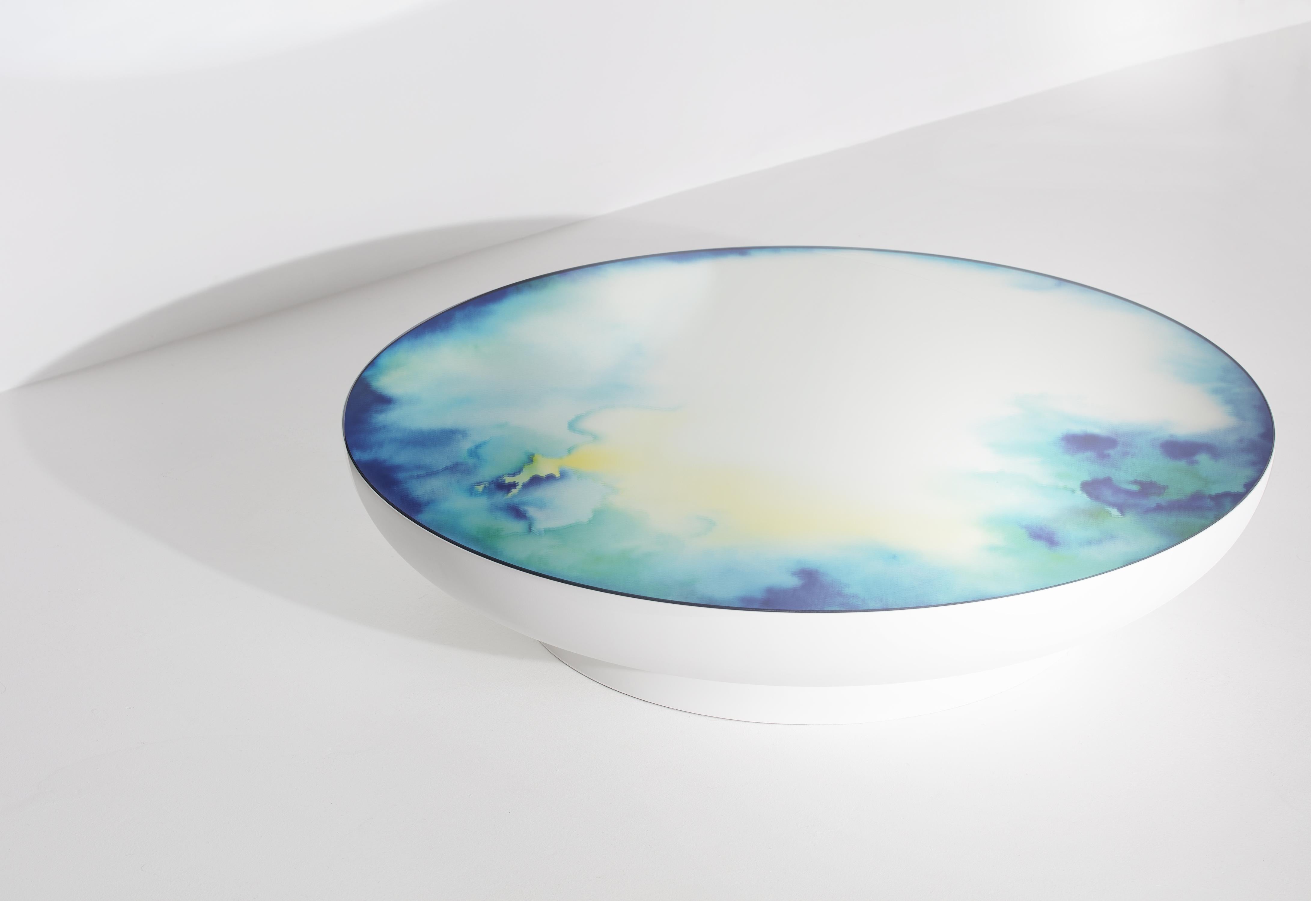 Petite Friture Extra Large Francis Coffee Table in White & Green Watercolour Mirror by Constance Guisset, 2018

Francis collection starts with a painter brush resting in a glass of water, when watercolour pigments reveal shifting drawings.