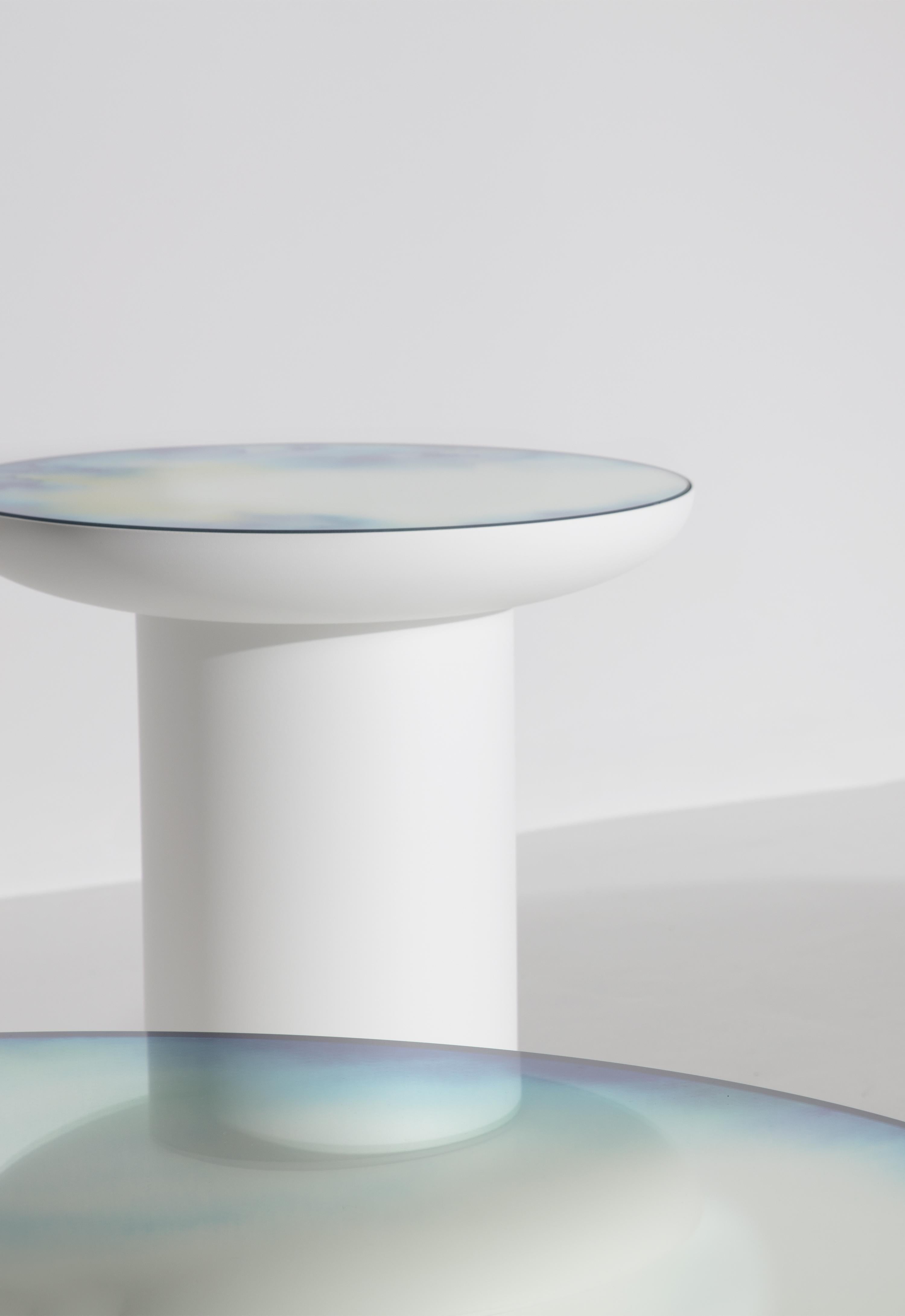 Miroir Petite table basse Friture XL Francis en miroir aquarelle blanc et vert en vente