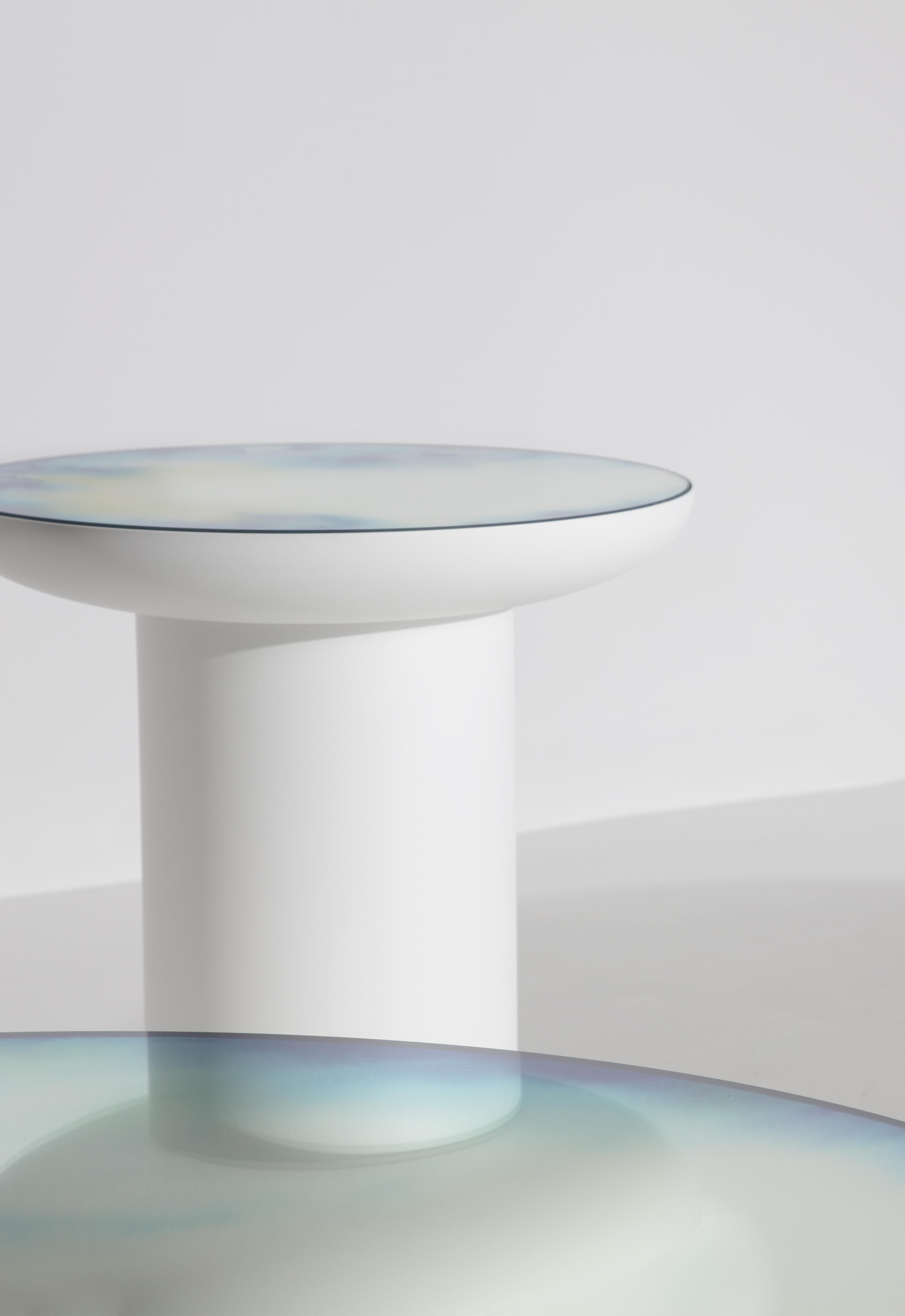 Specchio Tavolino da caffè Petite Friture XL Francis con specchio acquerellato bianco e verde in vendita