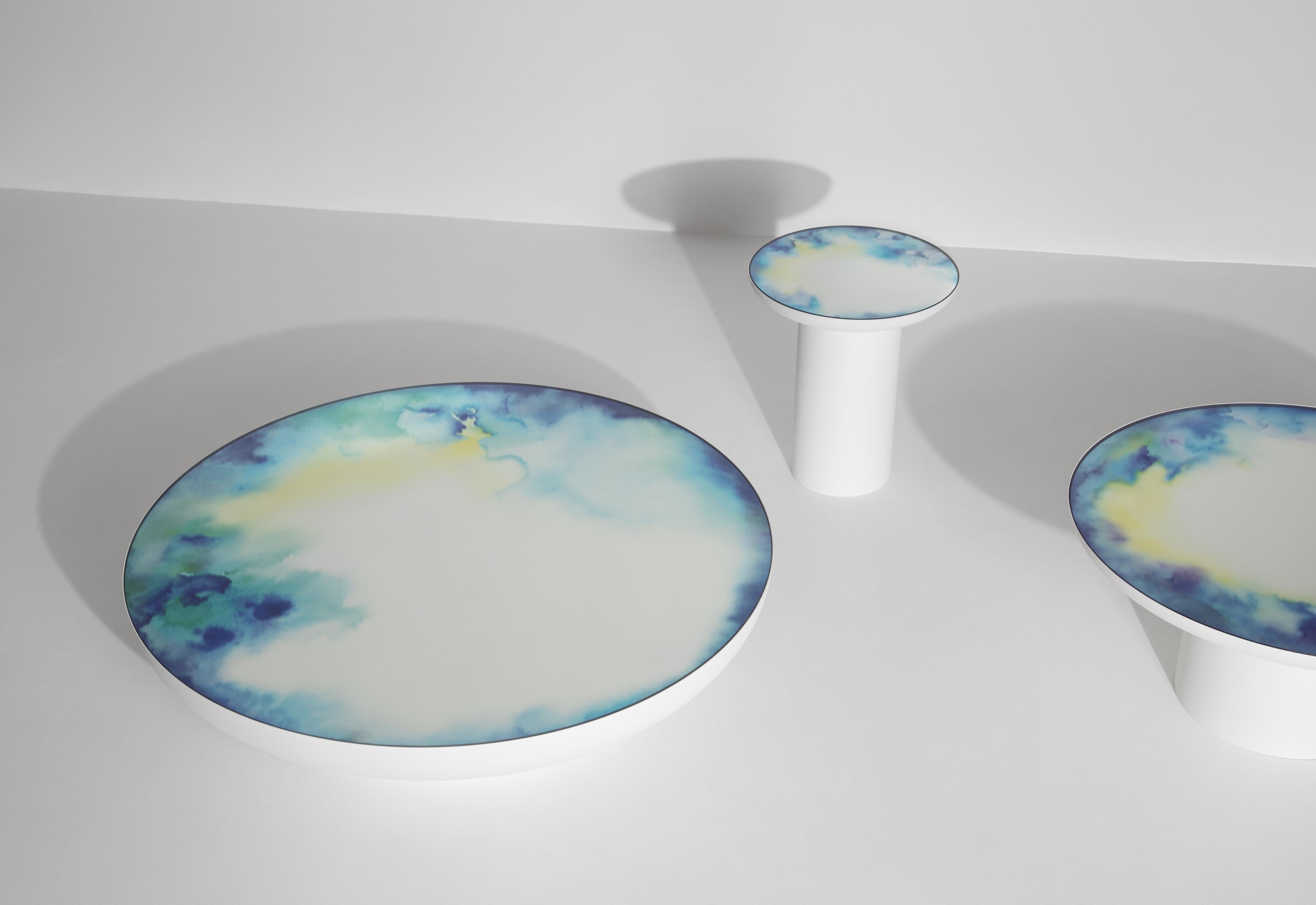 Petite table basse Friture XL Francis en miroir aquarelle blanc et vert en vente 2