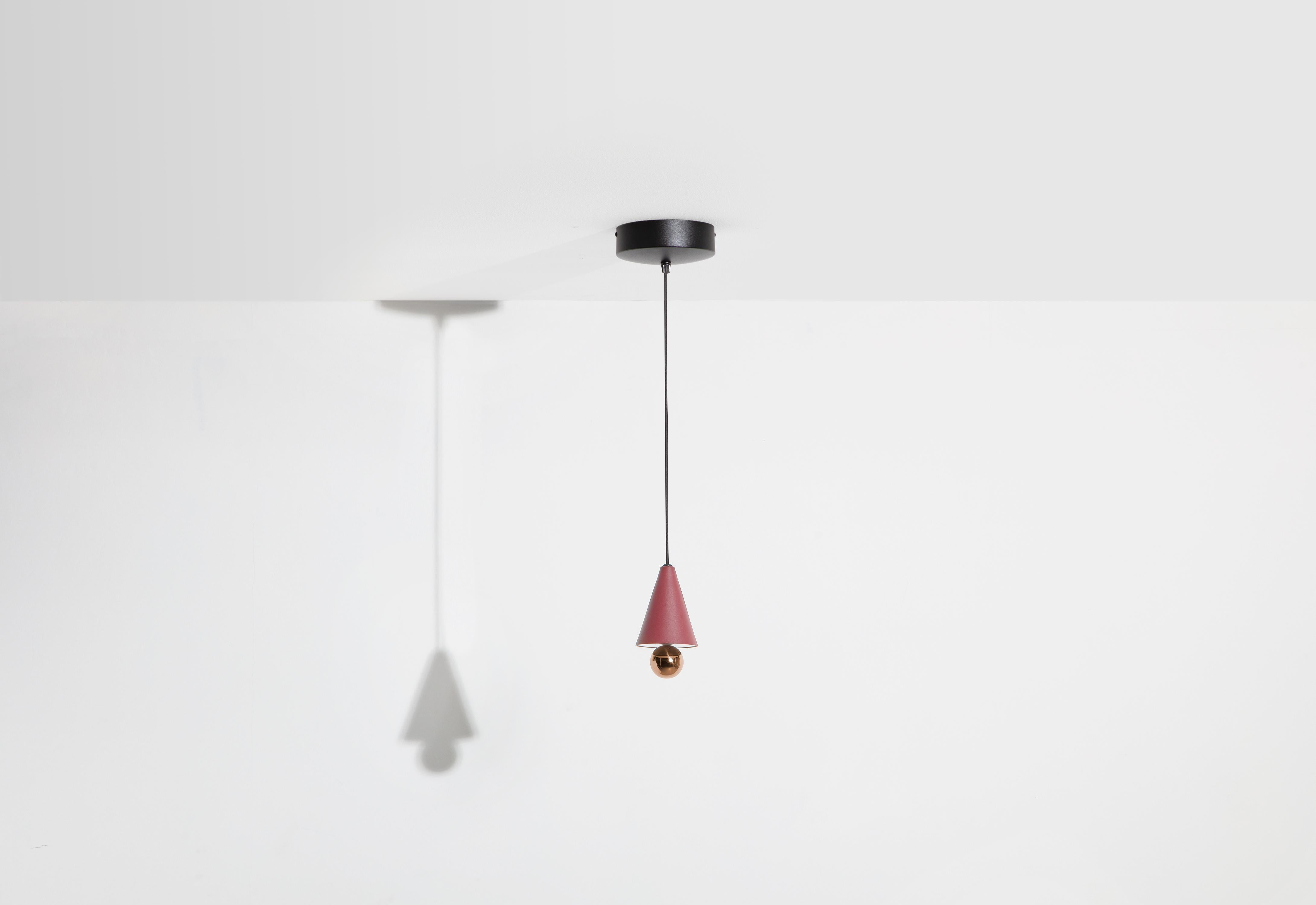 Petite Friture XS Cherry LED Pendant Light in Brown-red & Pink Gold Aluminium by Daniel and Emma, 2020

In 2015, the Australian duo designers Daniel and Emma signed Cherry a simple and minimalist pendant lamp design ; an aluminum cone with a