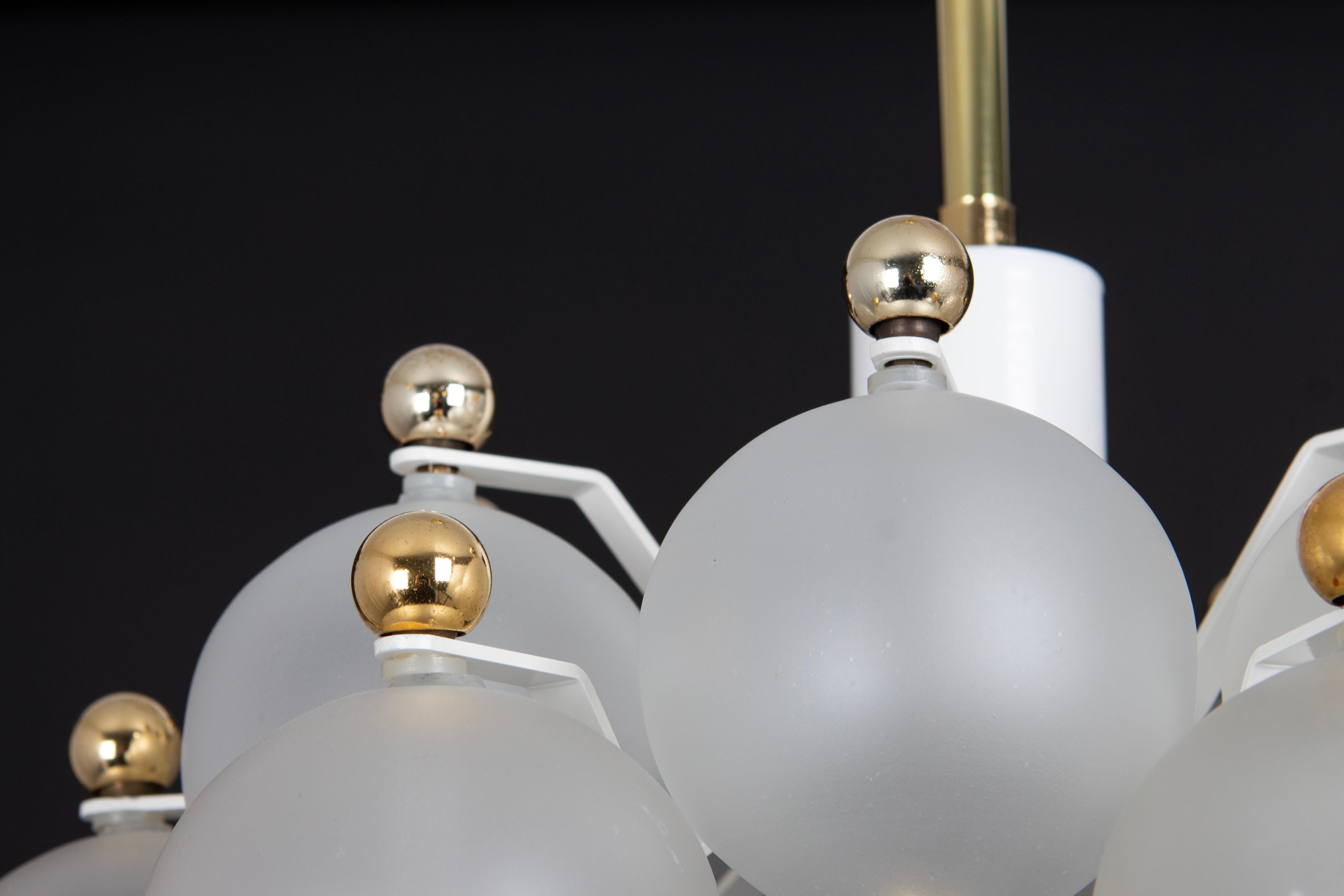 Petite Frosted Glass and Brass Chandelier by Kinkeldey, Germany, 1970s For Sale 3