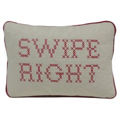 Petite Fuchsia and Natural Embroidered Lumbar Decorative Pillow "Swipe Right"