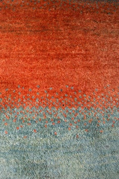 Petite Red and Gray Blue Striped Contemporary Gabbeh Persian Wool Rug