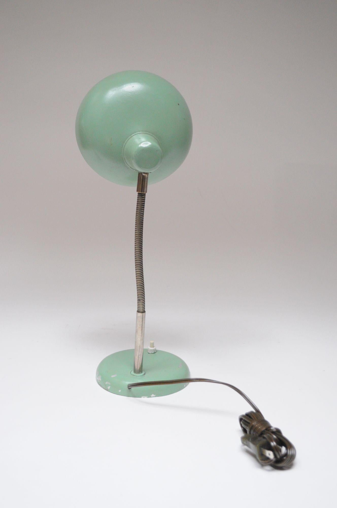 Petite German Modern Mint Green Gooseneck Task Lamp after Christian Dell In Fair Condition For Sale In Brooklyn, NY