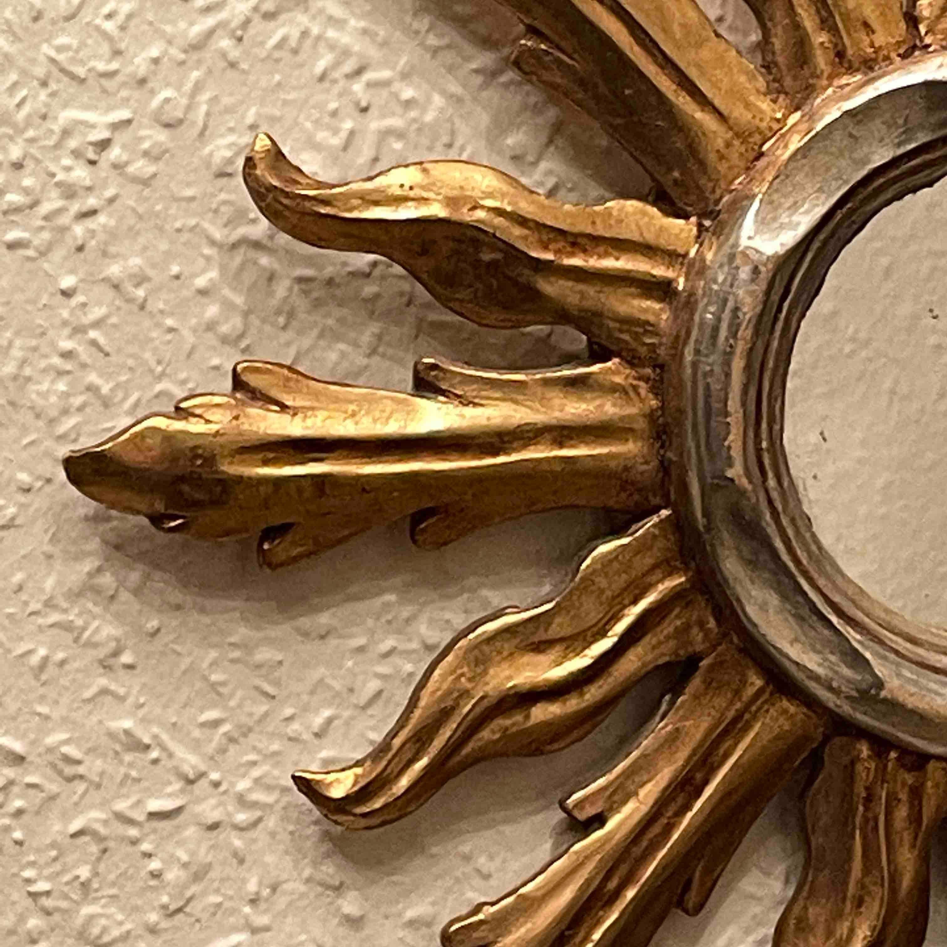 Petite German Starburst Sunburst Gilded and Silver Wood Mirror, circa 1960s 4