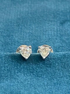 Petite GIA Certified 0.60 Carat E VS1 Heart Diamond Stud Earrings 18K White Gold