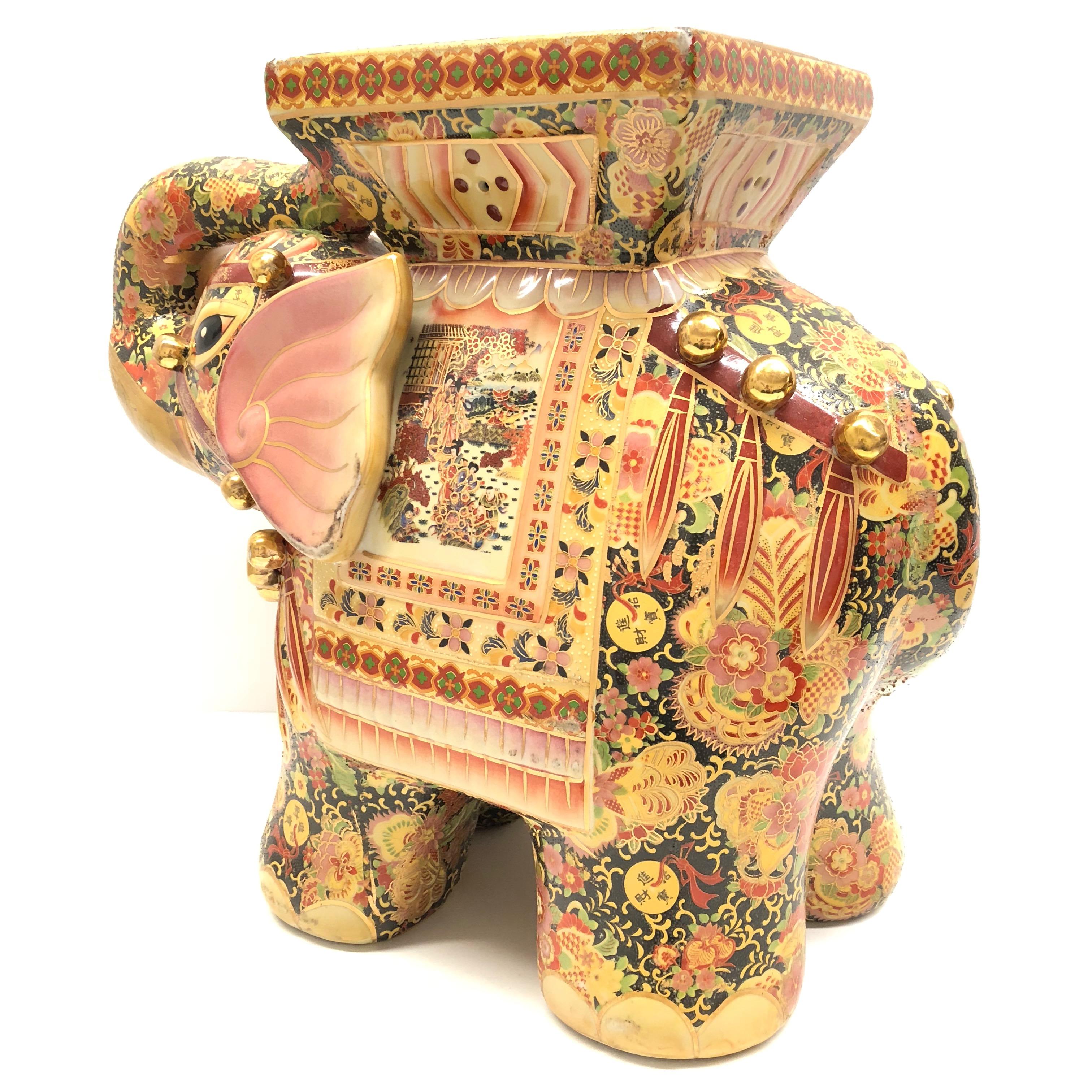 Atemberaubende Gorgeous Hollywood Regency Chinese Elephant Garten Pflanze Stand oder Sitz (Mitte des 20. Jahrhunderts)