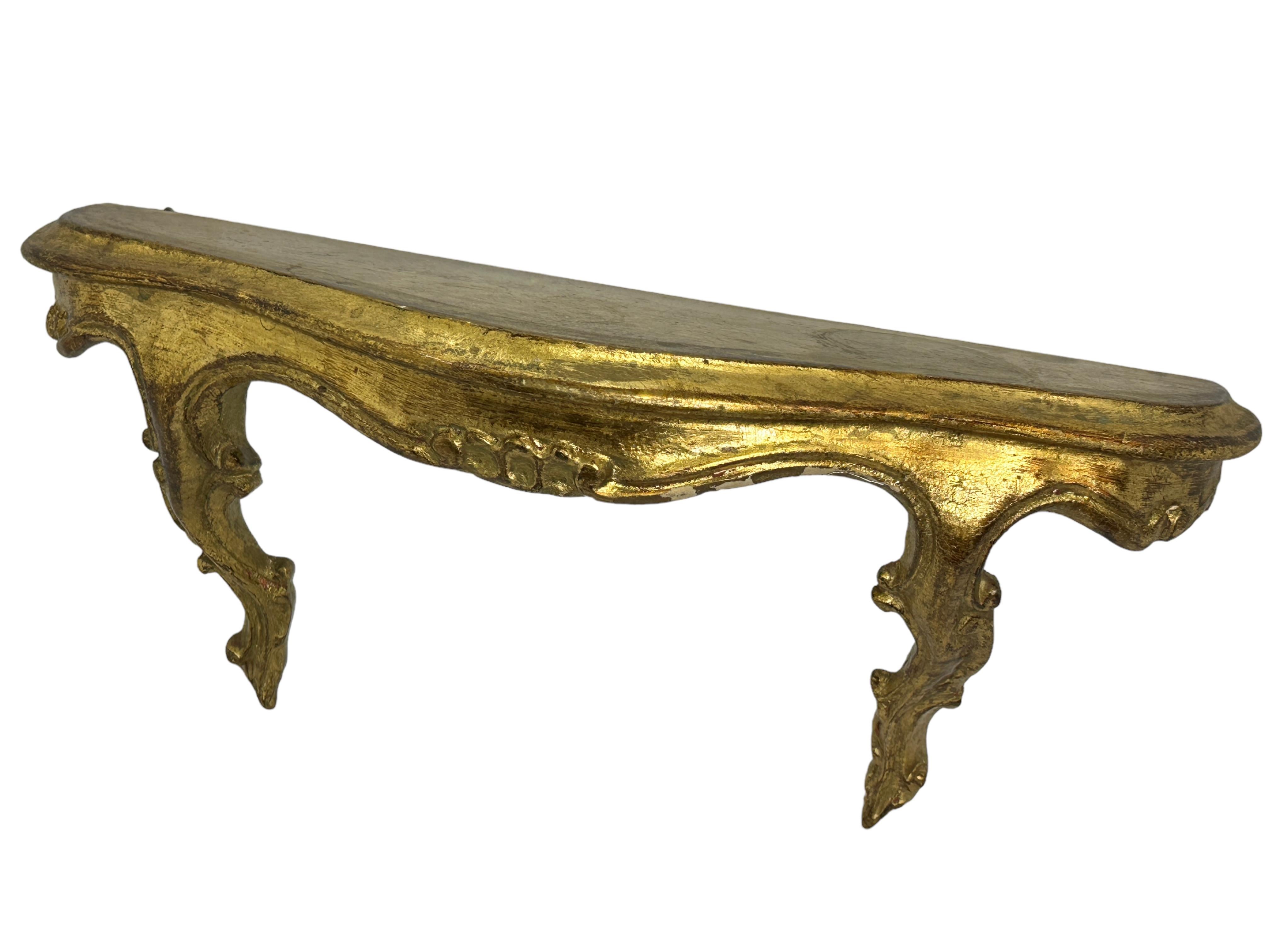 Petite Gilded Tole Wall Mount Console Hollywood Regency Style Vintage Italy For Sale 3
