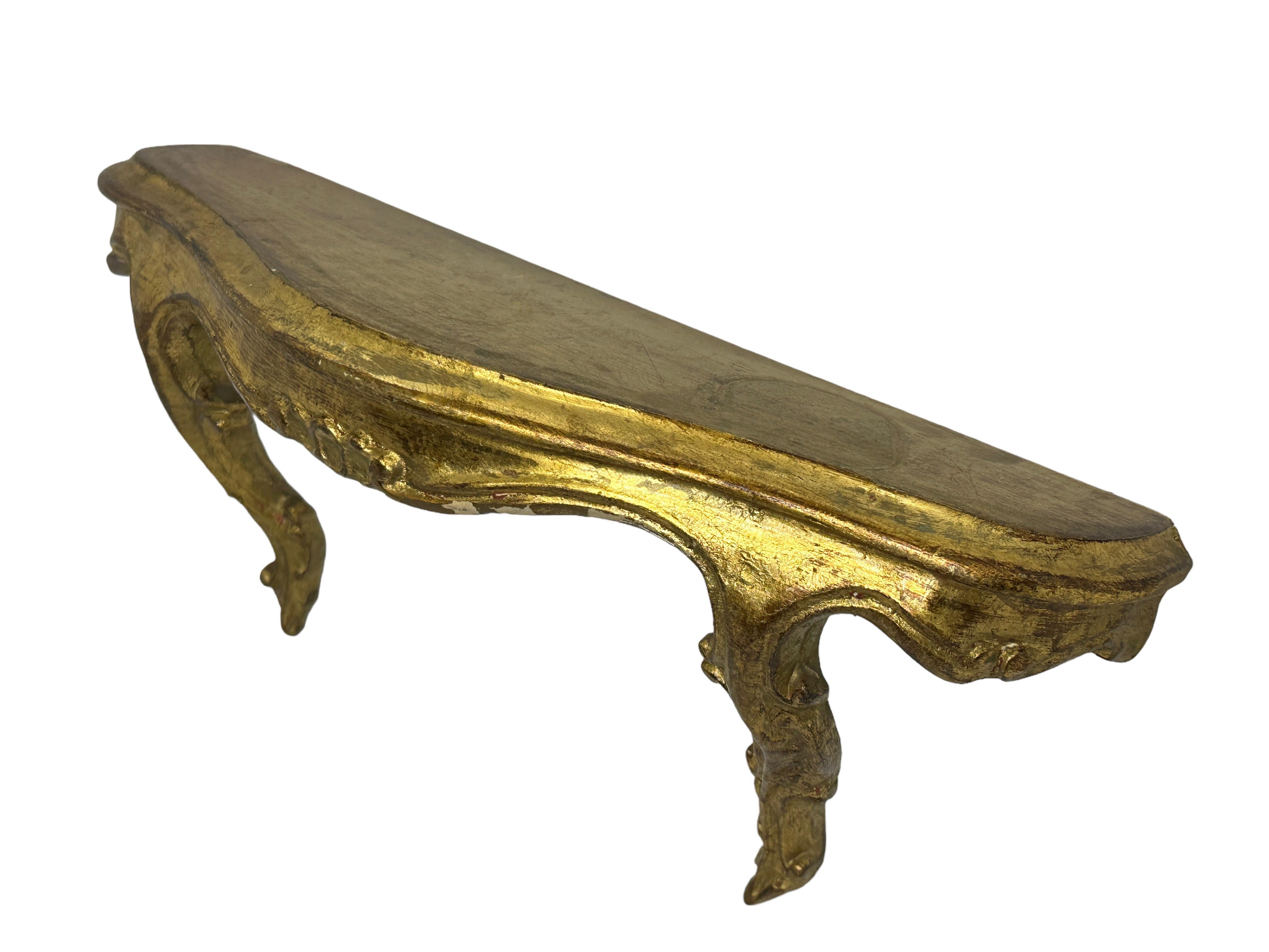 Petite Gilded Tole Wall Mount Console Hollywood Regency Style Vintage Italy For Sale 4