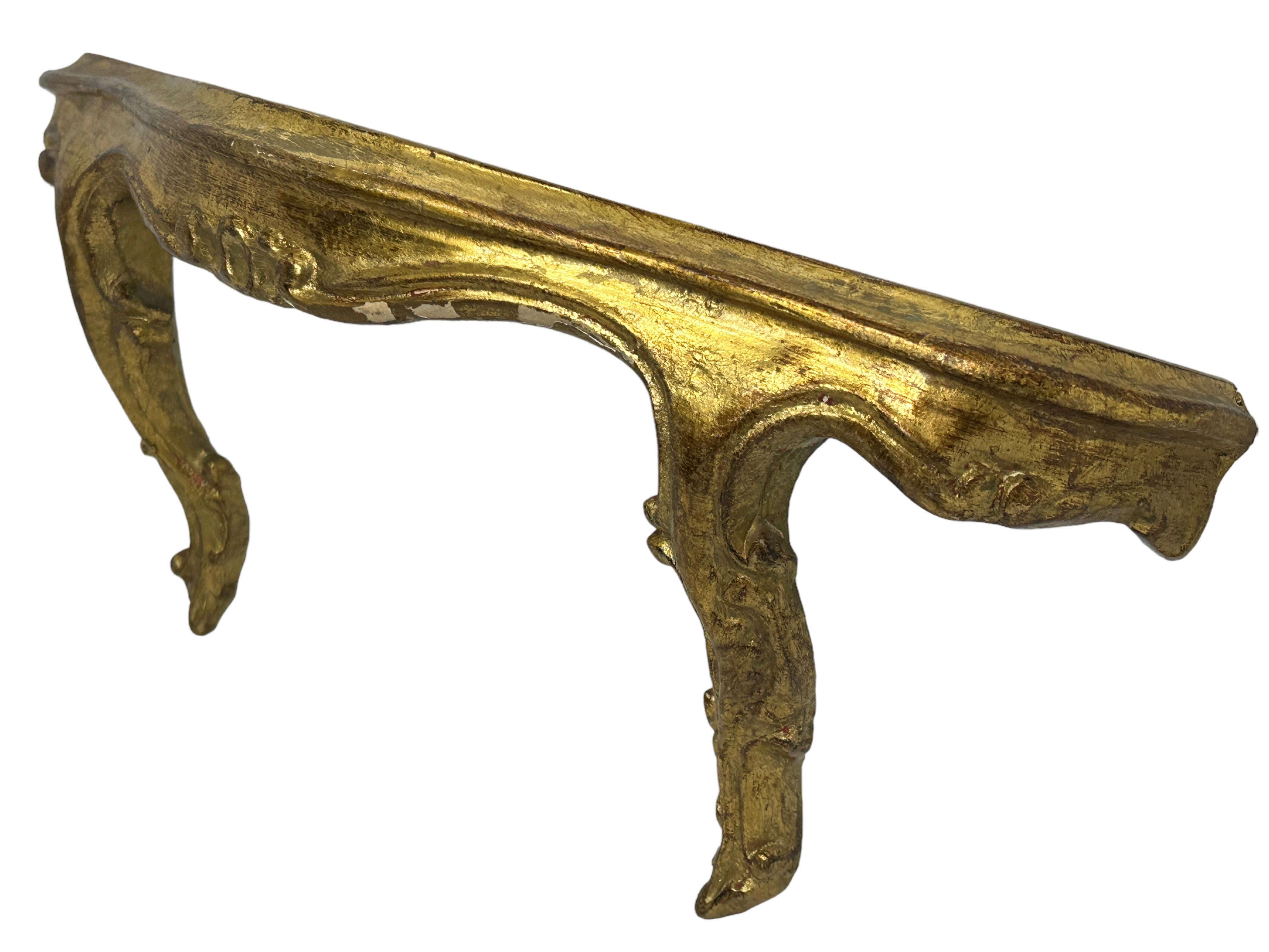 Petite Gilded Tole Wall Mount Console Hollywood Regency Style Vintage Italy For Sale 5