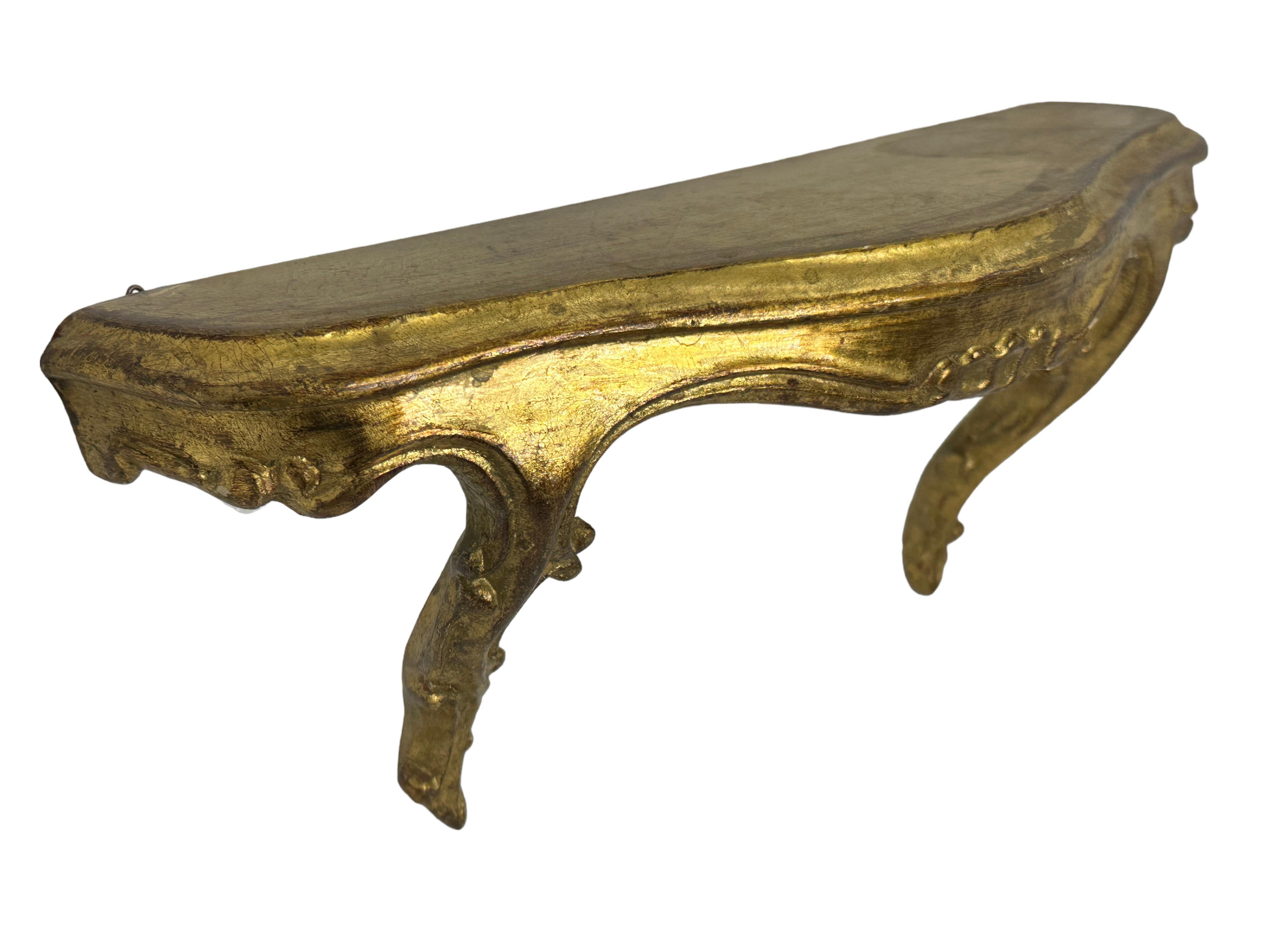 Petite Gilded Tole Wall Mount Console Hollywood Regency Style Vintage Italy For Sale 6