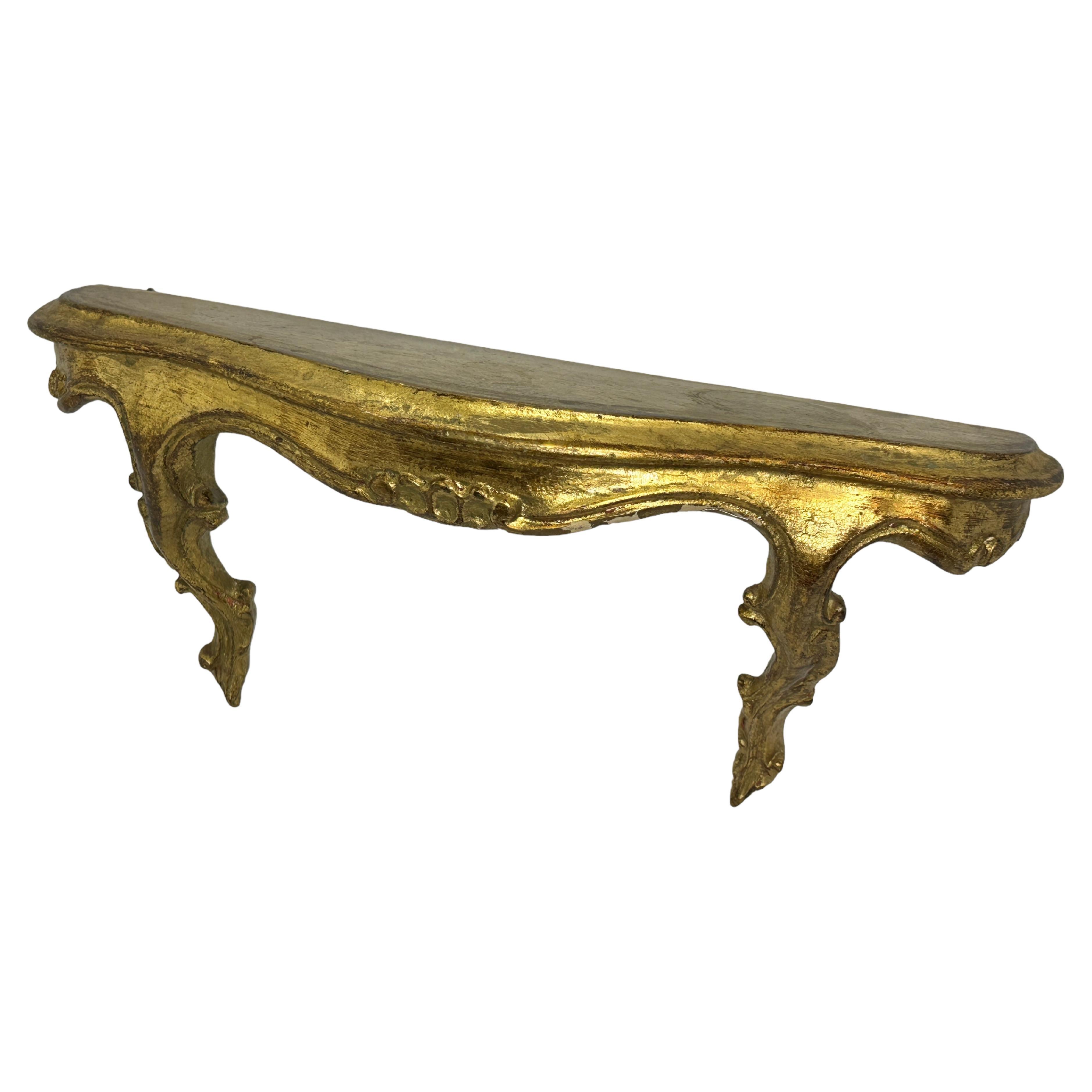 Italian Petite Gilded Tole Wall Mount Console Hollywood Regency Style Vintage Italy For Sale