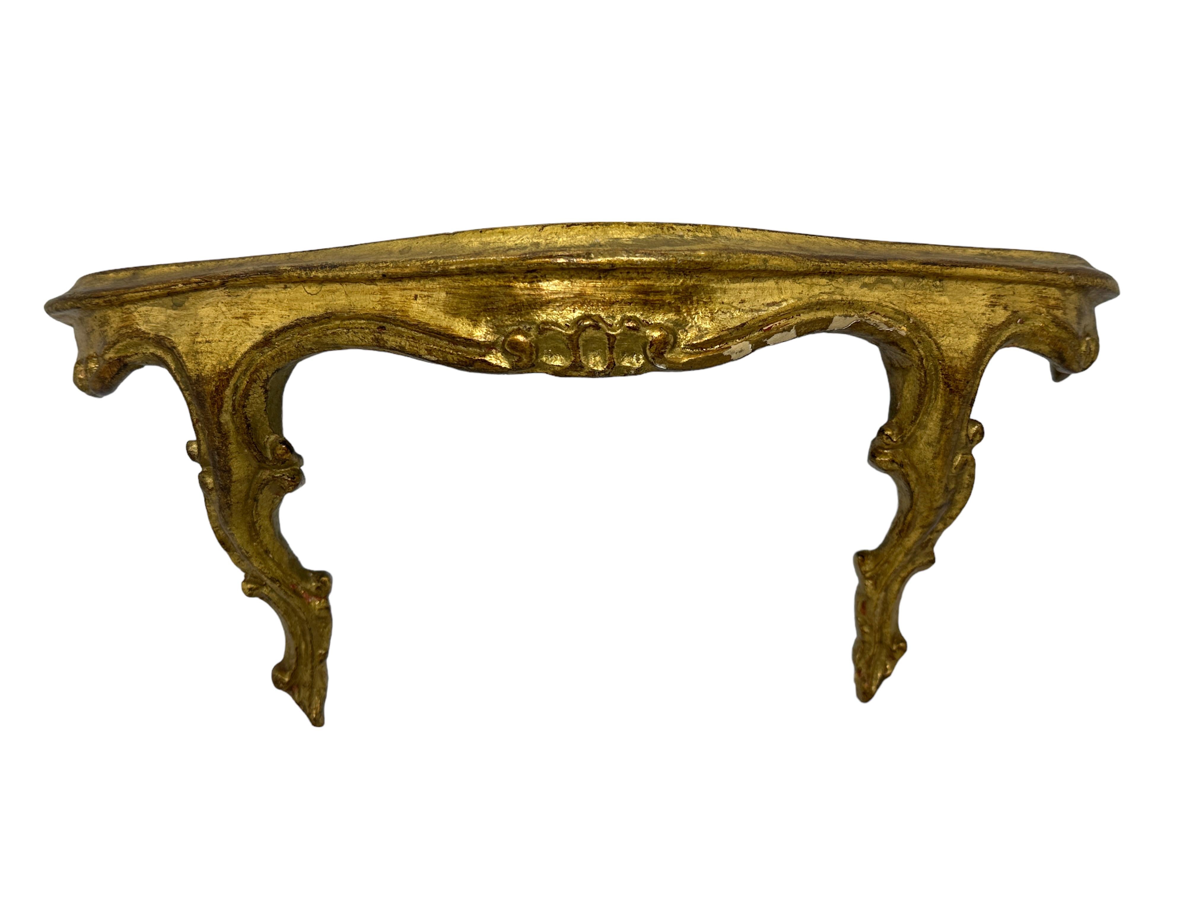 Gilt Petite Gilded Tole Wall Mount Console Hollywood Regency Style Vintage Italy For Sale