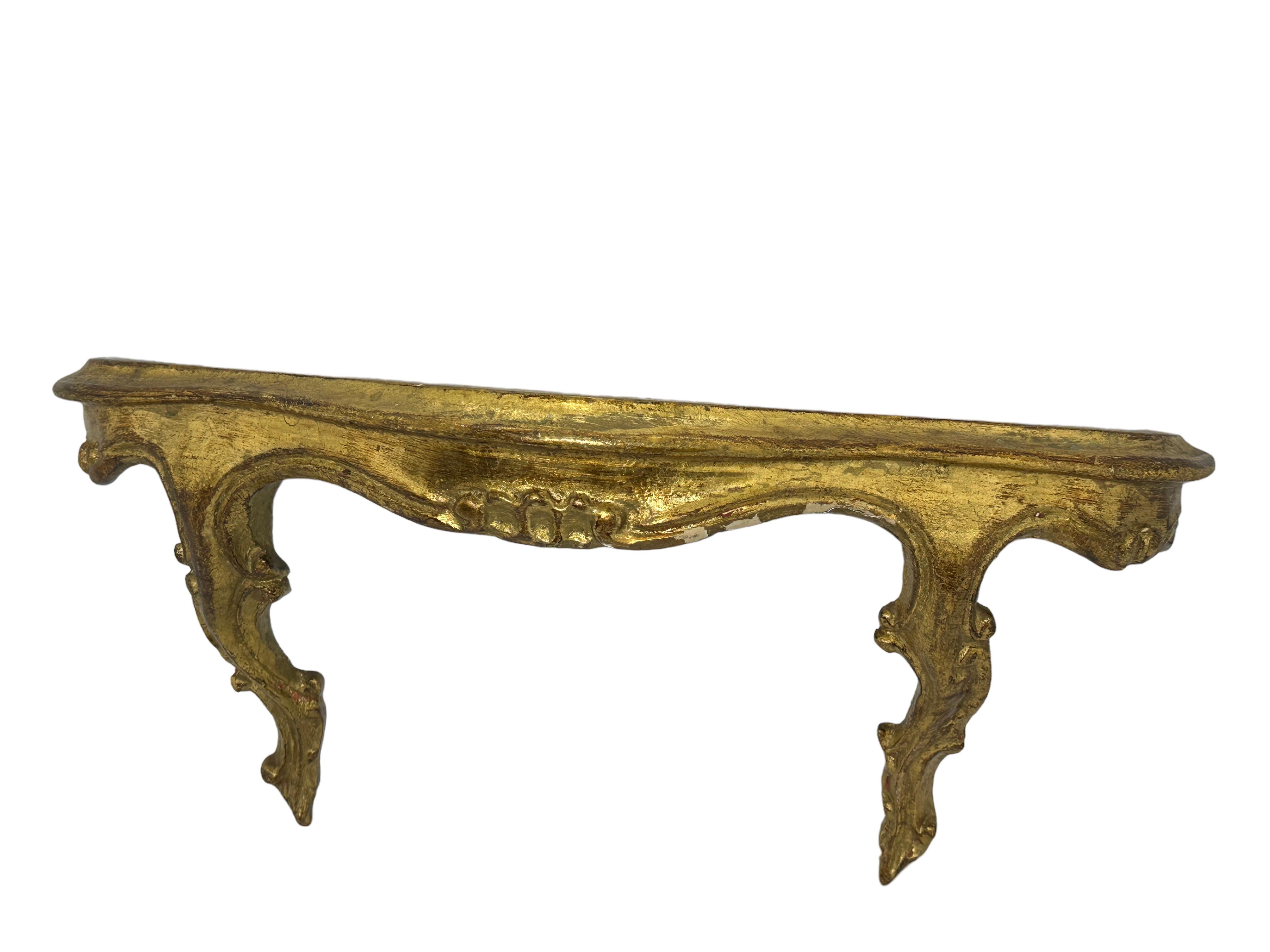 Petite Gilded Tole Wall Mount Console Hollywood Regency Style Vintage Italy In Good Condition For Sale In Nuernberg, DE
